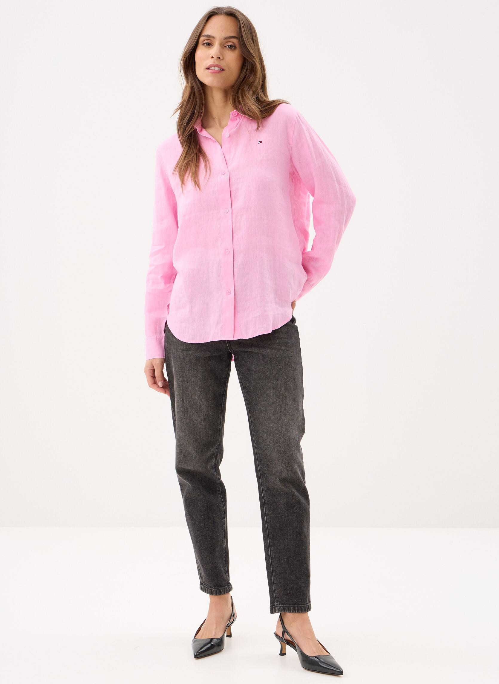 Lange mouw overhemden Ess Linen Relaxed Ls WW0WW44679 dames roze Tommy Hilfiger Lange mouw overhemden Ess Linen Relaxed Ls WW0WW44679 dames roze ROSE PETAL