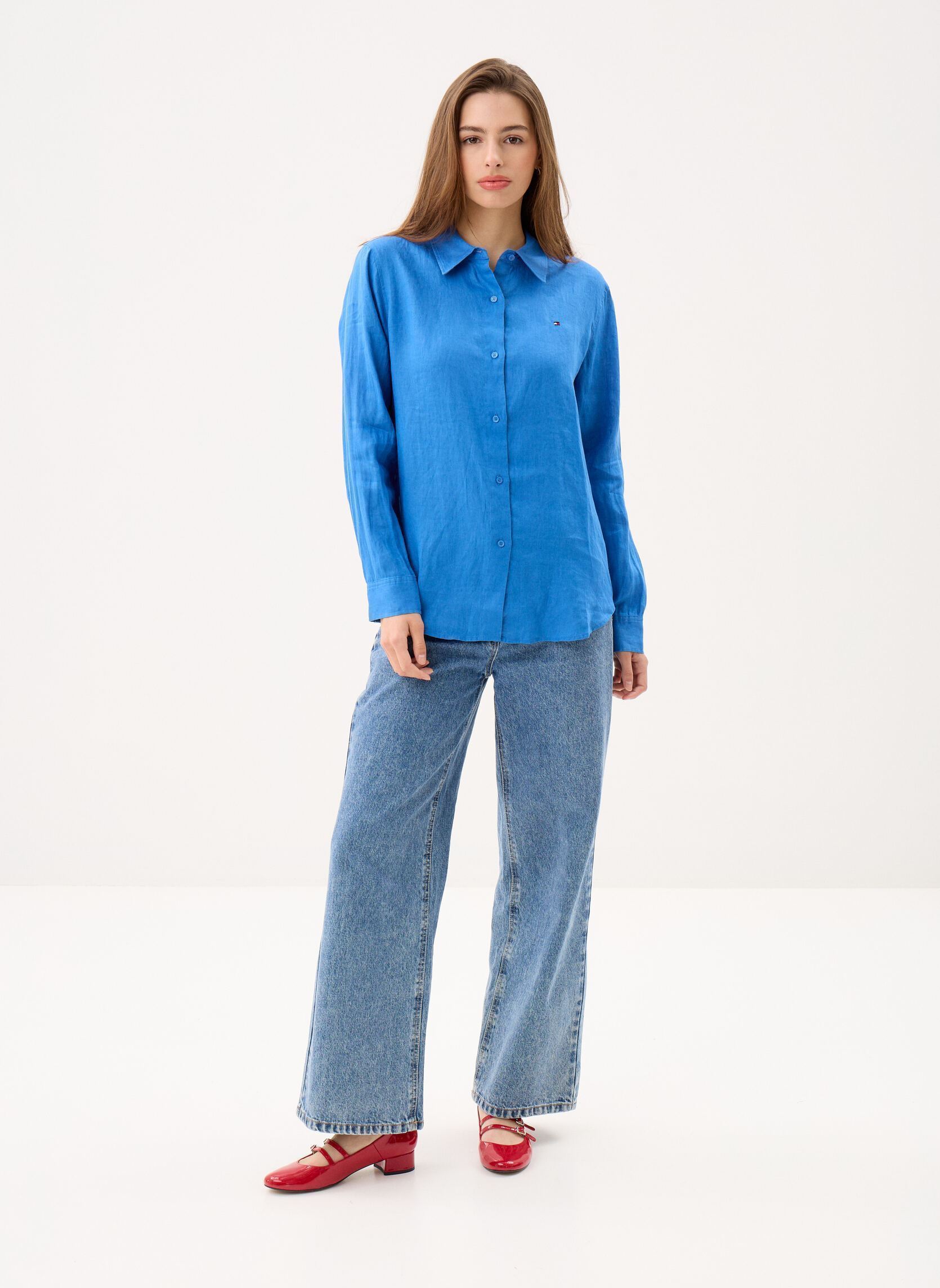Langarm-Hemden Ess Linen Relaxed Ls WW0WW44679 damen blau Tommy Hilfiger Langarm-Hemden Ess Linen Relaxed Ls WW0WW44679 damen blau BLUE ORBIT