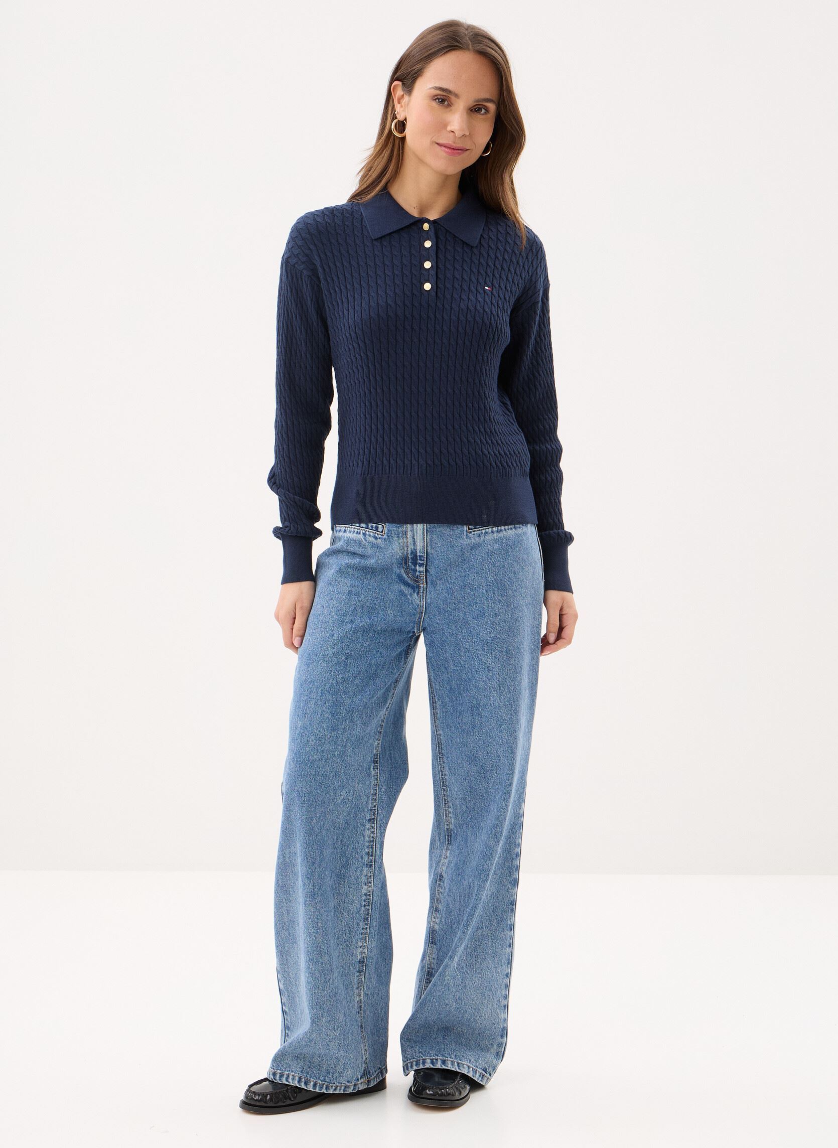 Pullover Co Cable Fine Gg Rlx WW0WW48475 damen blau Tommy Hilfiger Pullover Co Cable Fine Gg Rlx WW0WW48475 damen blau DARK NIGHT NAVY