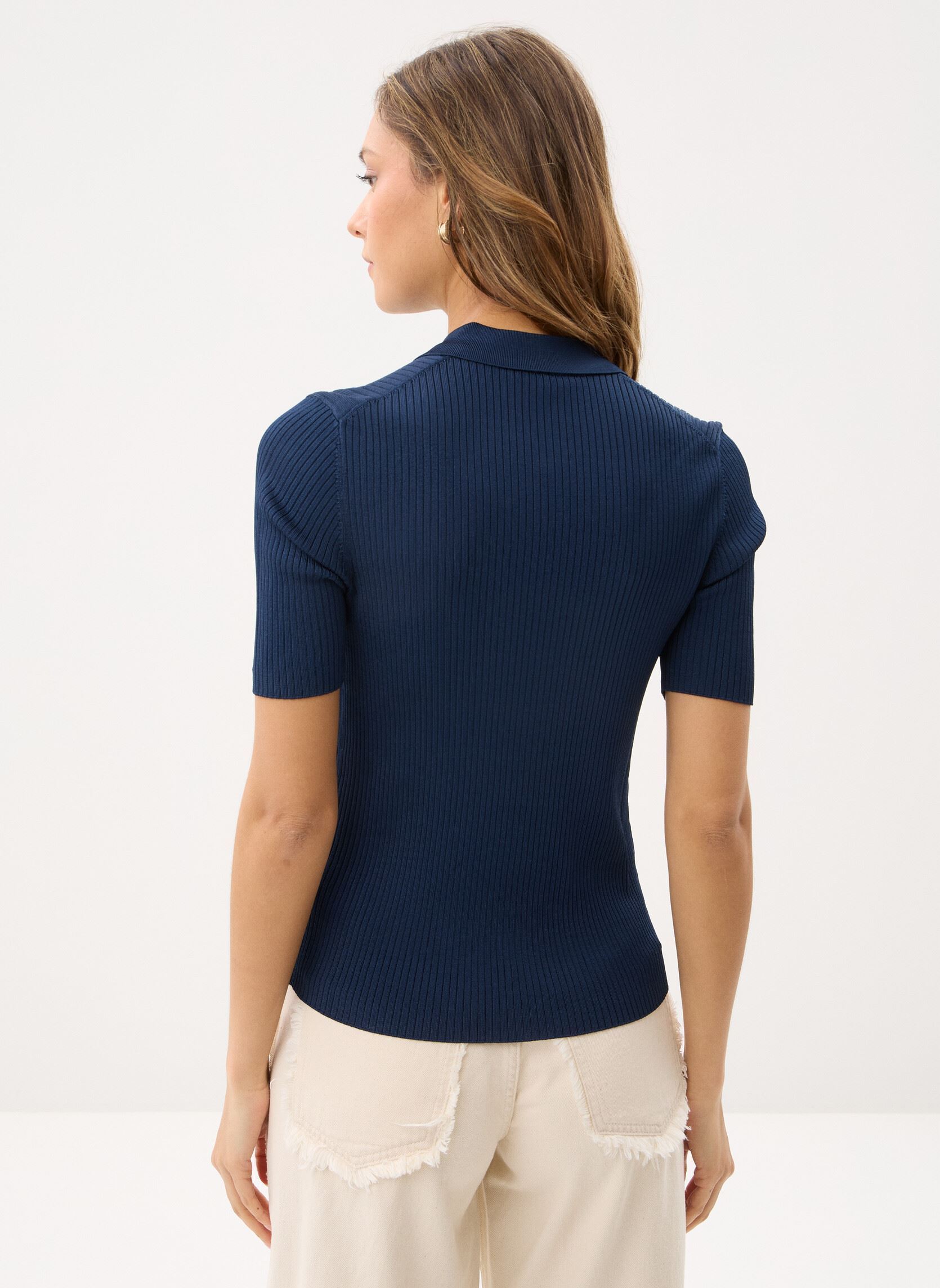 Gilets Rayon Rib Slim Polo WW0WW48482 femme bleu Tommy Hilfiger Gilets Rayon Rib Slim Polo WW0WW48482 femme bleu DARK NIGHT NAVY