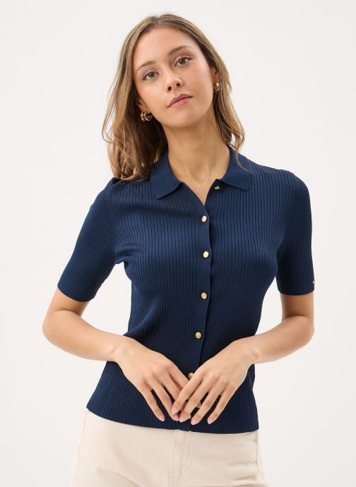 Tommy Hilfiger Gilets Rayon Rib Slim Polo WW0WW48482 femme bleu