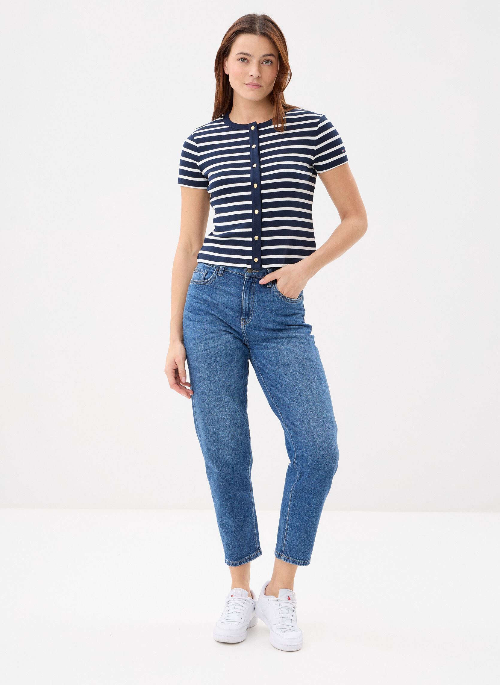 Tee-shirts manches courtes Gold Button Slim Gilet femme noir Tommy Hilfiger Tee-shirts manches courtes Gold Button Slim Gilet femme noir BRETON STRIPE DARK NIGHT / ECR