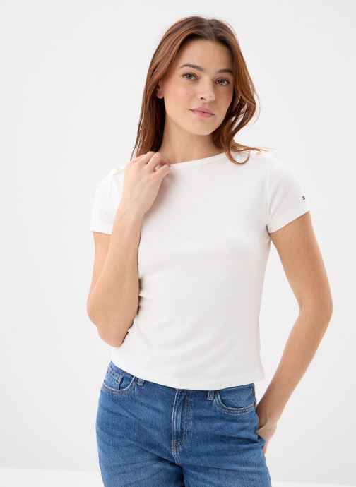 Tommy Hilfiger Tee-shirts manches courtes Gold Button Slim Tee WW0WW4925 femme blanc