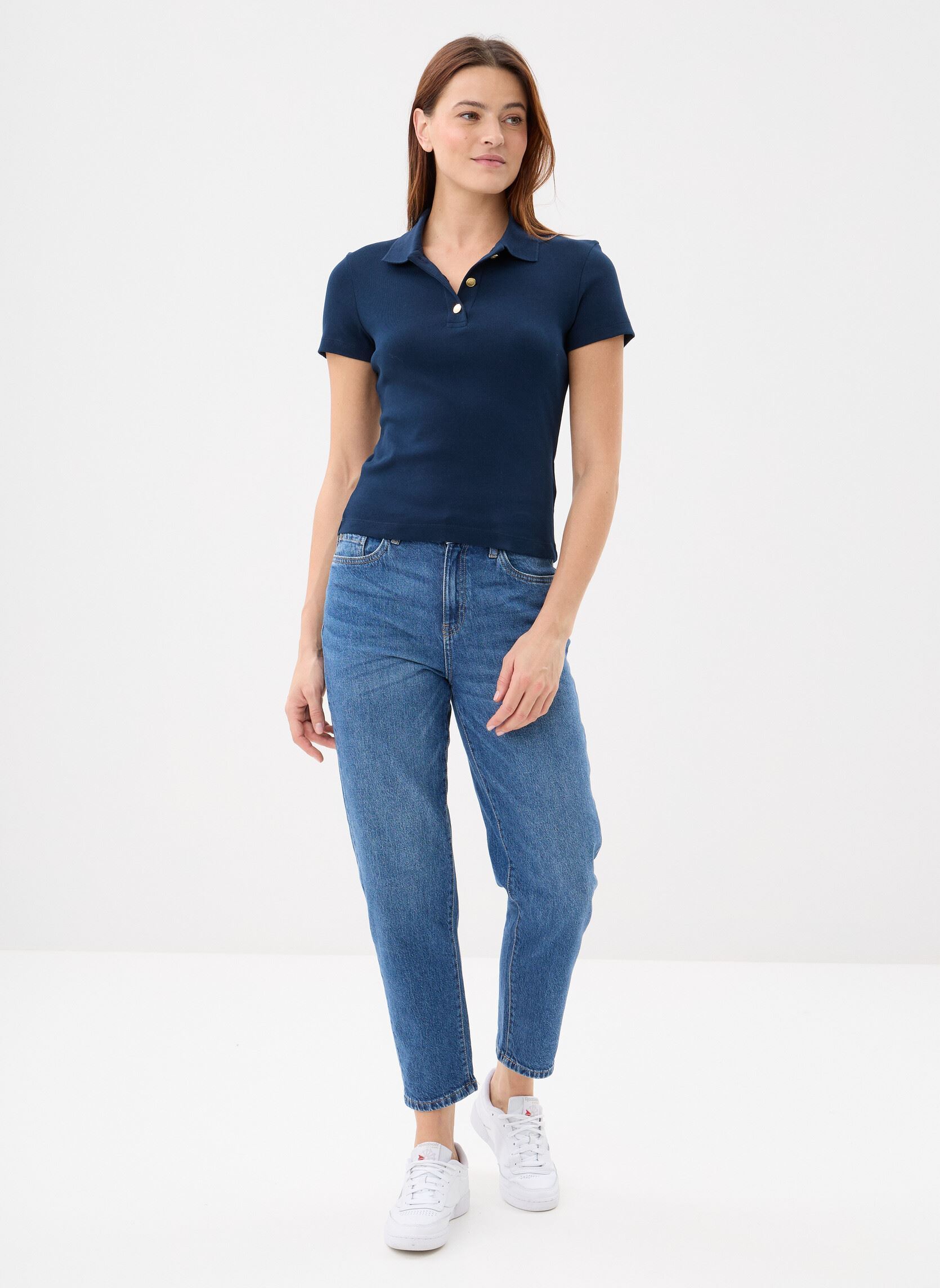 Kurzarm-Poloshirts Gold Button Slim Polo damen blau Tommy Hilfiger Kurzarm-Poloshirts Gold Button Slim Polo damen blau DARK NIGHT NAVY
