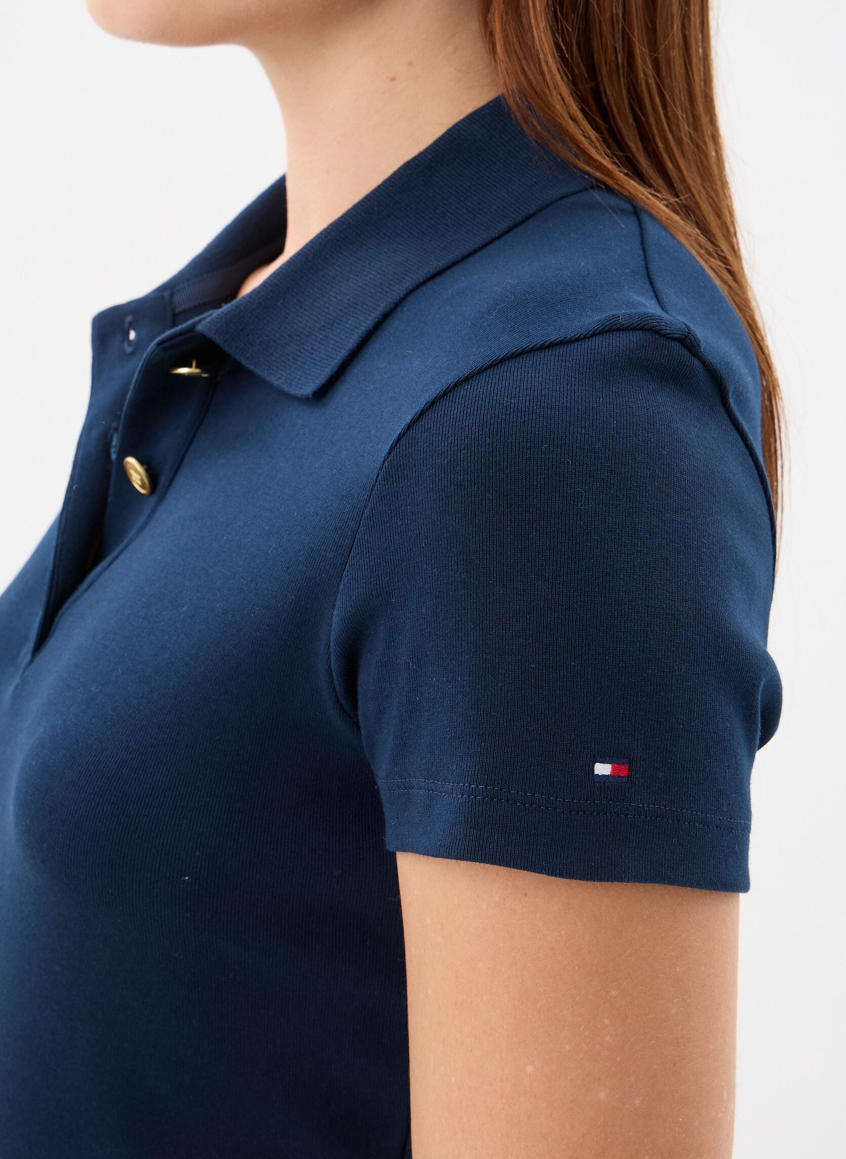 Kurzarm-Poloshirts Gold Button Slim Polo damen blau Tommy Hilfiger Kurzarm-Poloshirts Gold Button Slim Polo damen blau DARK NIGHT NAVY