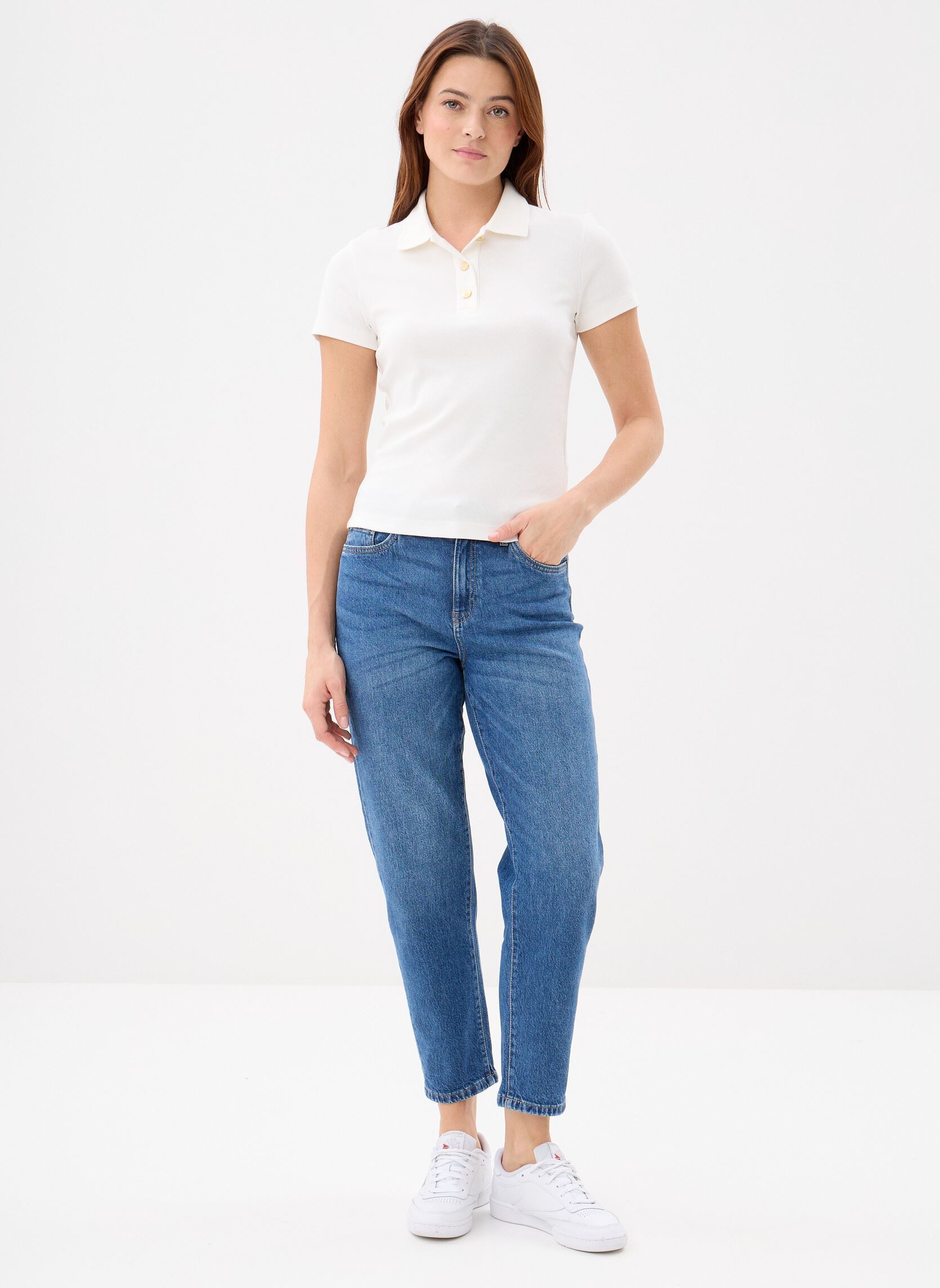 Polos manches courtes Gold Button Slim Polo femme blanc Tommy Hilfiger Polos manches courtes Gold Button Slim Polo femme blanc ECRU