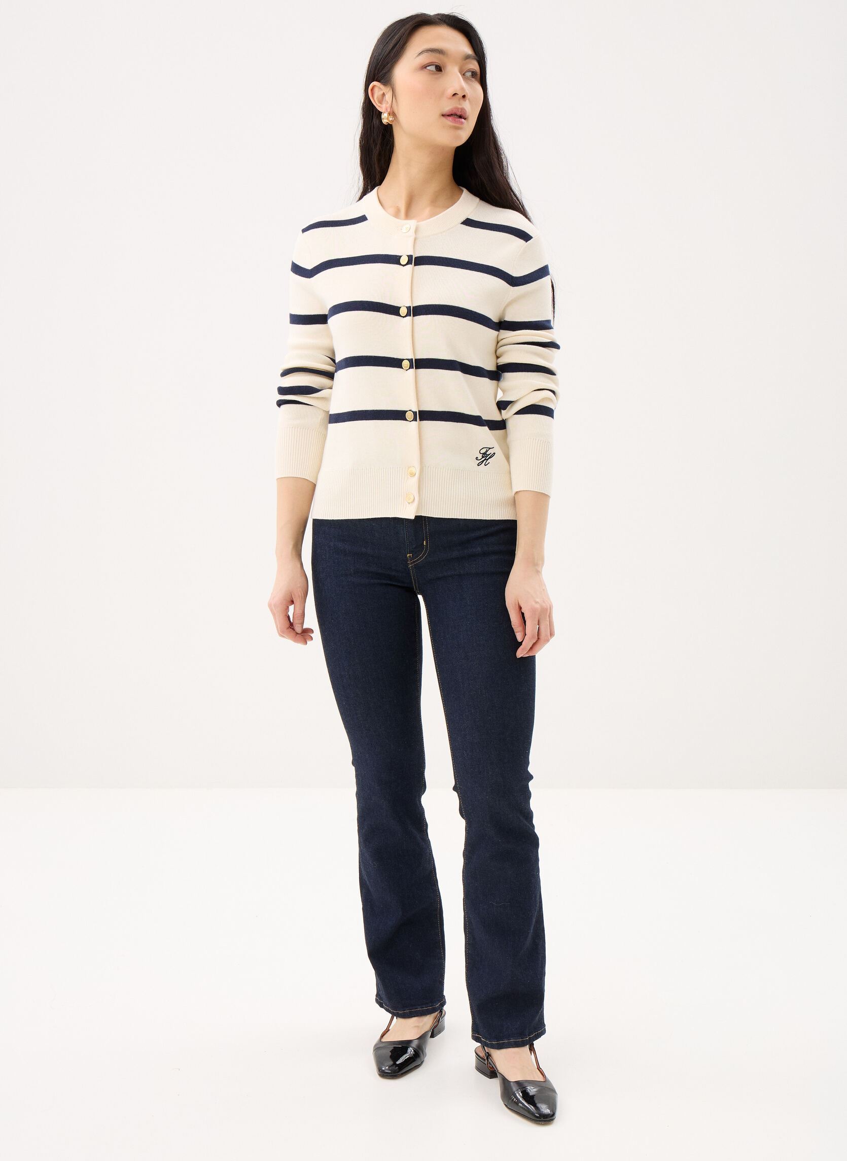 Strickjacken und Westen Full Needle Gilet damen weiß Tommy Hilfiger Strickjacken und Westen Full Needle Gilet damen weiß BIG STP CALICO/DARK N NAVY