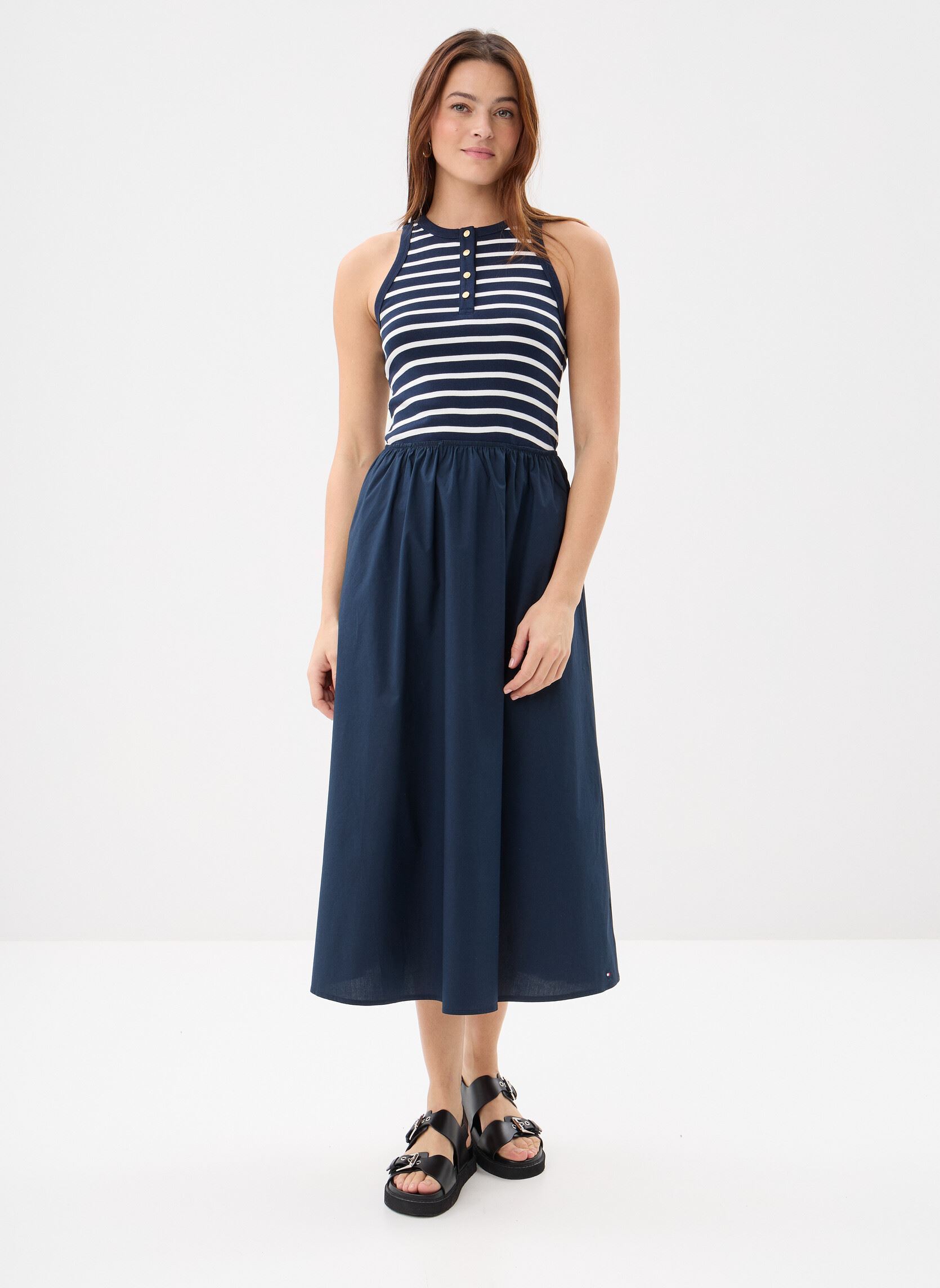 Jurken Gold Button Poplin M dames blauw Tommy Hilfiger Jurken Gold Button Poplin M dames blauw Breton Stripe Dark Night / Ecr