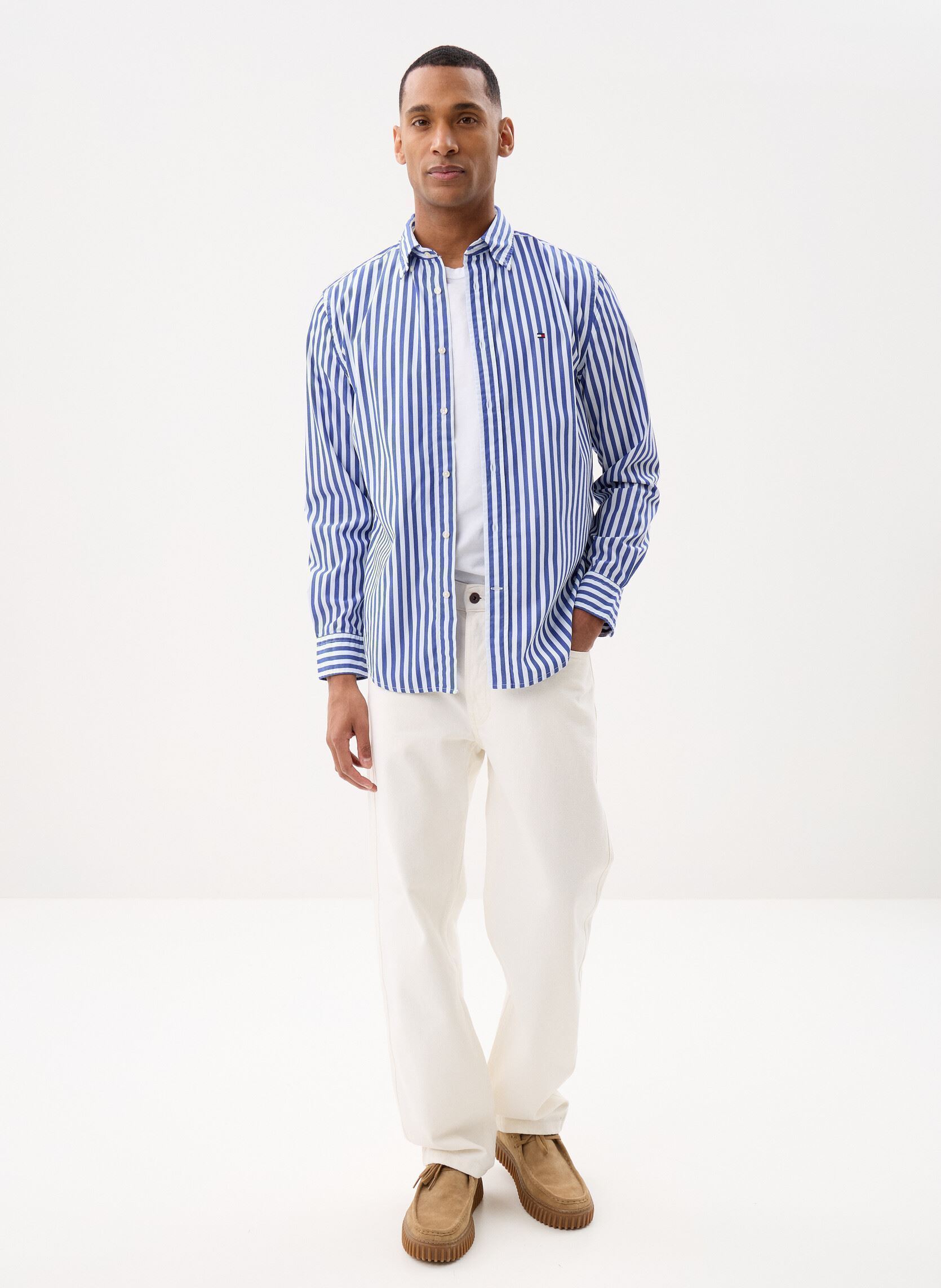 Chemises Flex Poplin Classic MW0MW42440 homme bleu Tommy Hilfiger Chemises Flex Poplin Classic MW0MW42440 homme bleu Wedge Blue / Stripe