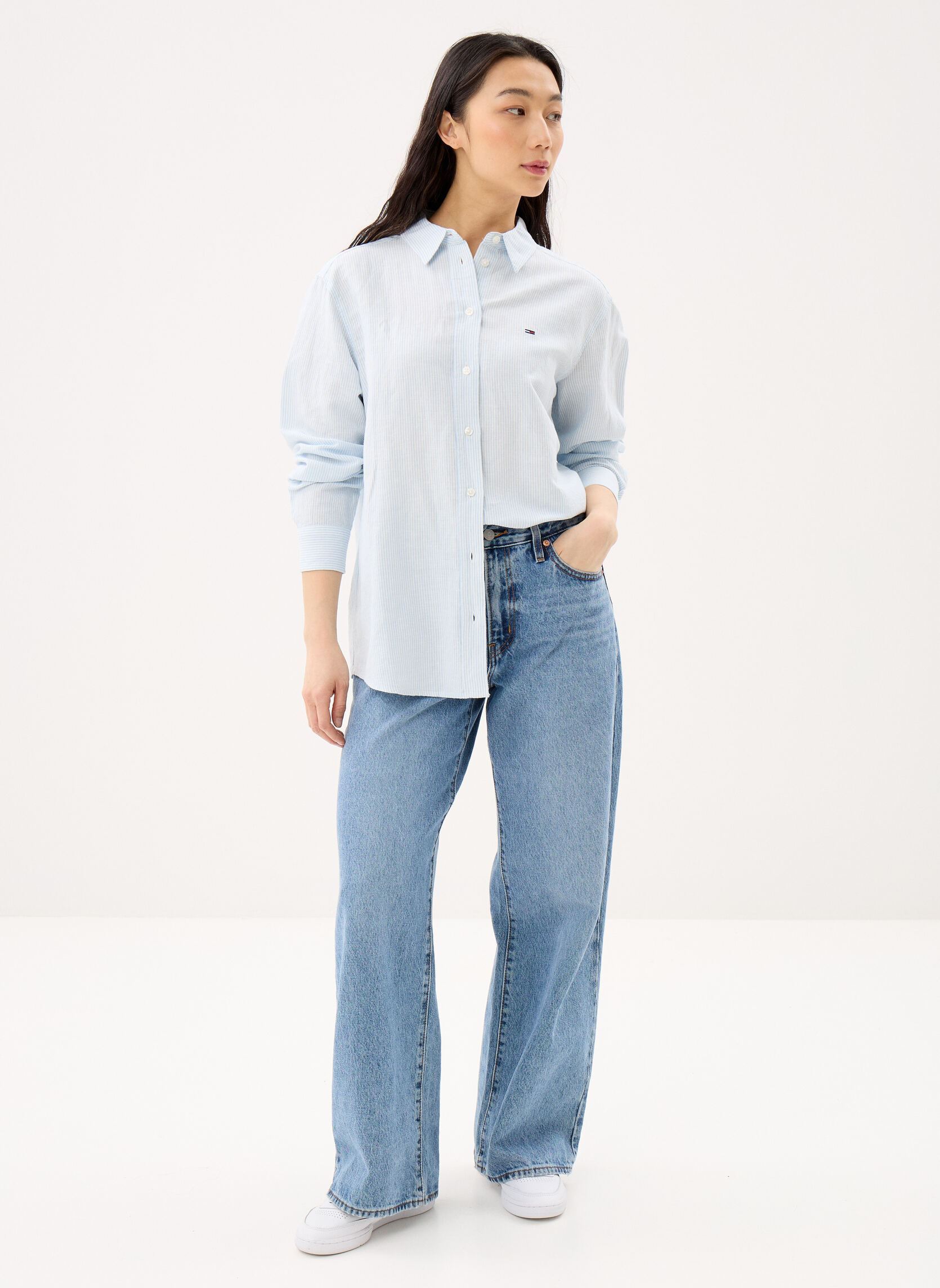 Langarm-Hemden Tjw Rlx Linen Shirt DW0DW22209 damen blau Tommy Jeans Langarm-Hemden Tjw Rlx Linen Shirt DW0DW22209 damen blau LIGHT POWDERY BLUE / STRIPE