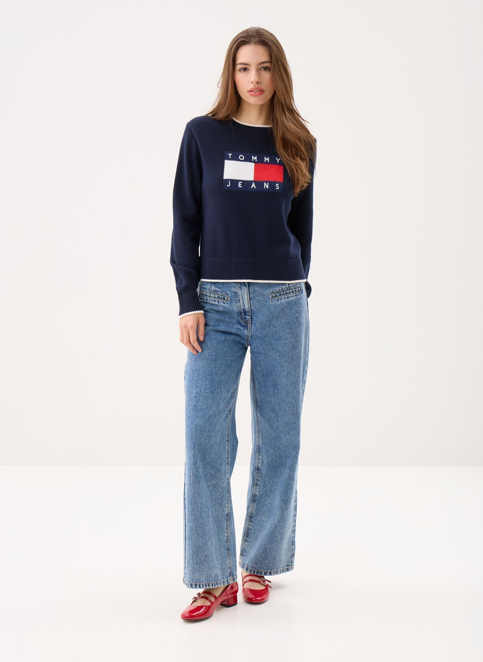 Pullover Tjw Tipping Flag Swe DW0DW22316 damen blau Tommy Jeans Pullover Tjw Tipping Flag Swe DW0DW22316 damen blau DARK NIGHT NAVY