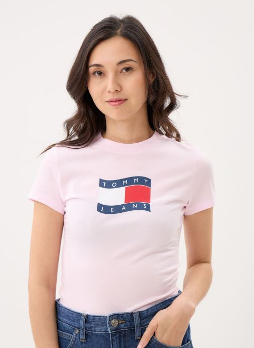 Tommy Jeans Kurzarm-T-Shirts Tjw Slim Wavy Flag T DW0DW22781 damen rosa