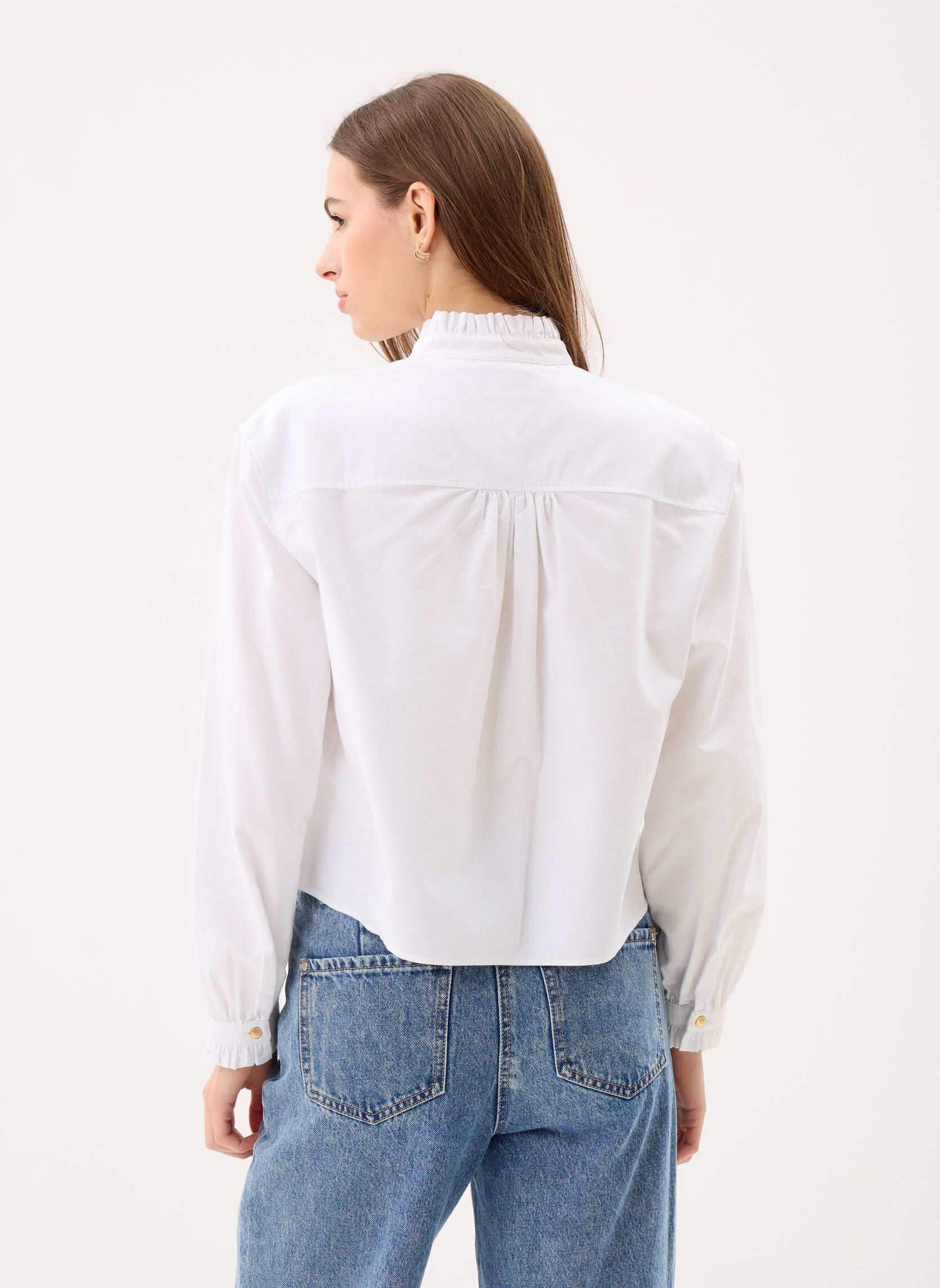Blouses manches longues Oxford Crop Ruffle L femme blanc Tommy Hilfiger Blouses manches longues Oxford Crop Ruffle L femme blanc OPTIC WHITE