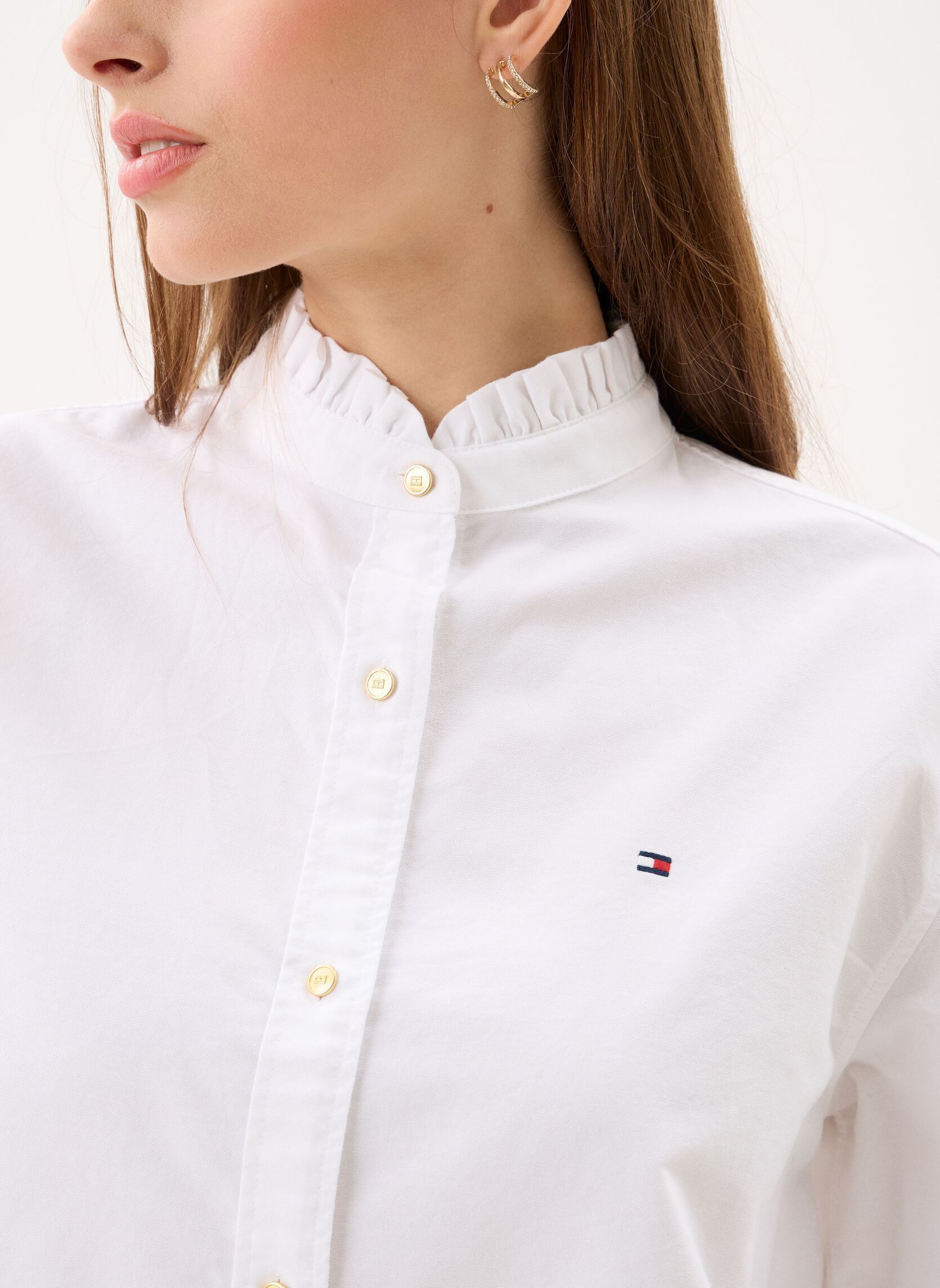 Blouses manches longues Oxford Crop Ruffle L femme blanc Tommy Hilfiger Blouses manches longues Oxford Crop Ruffle L femme blanc OPTIC WHITE