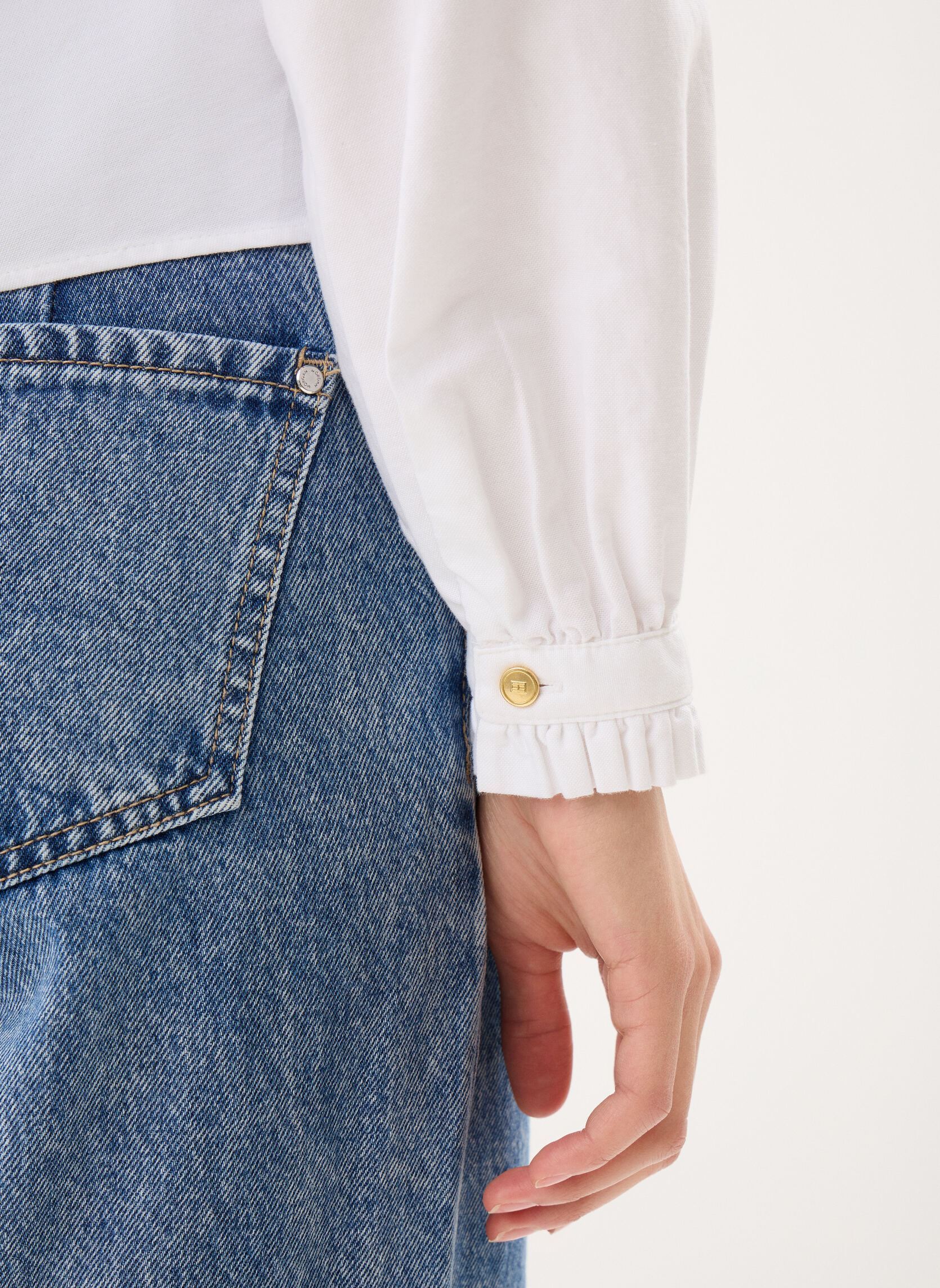 Blouses manches longues Oxford Crop Ruffle L femme blanc Tommy Hilfiger Blouses manches longues Oxford Crop Ruffle L femme blanc OPTIC WHITE