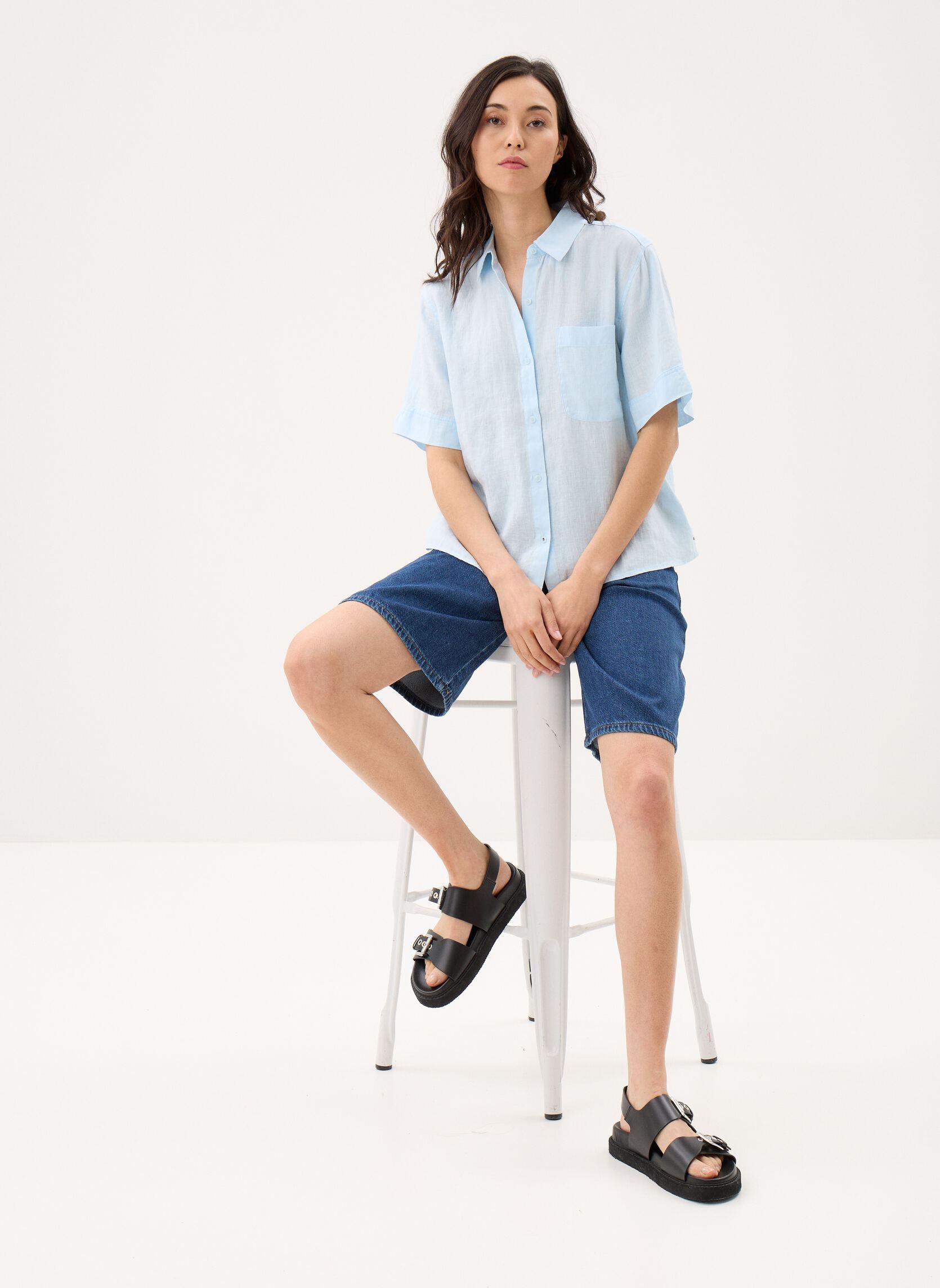 Chemises manches courtes Ess Linen Ss Shirt femme bleu Tommy Hilfiger Chemises manches courtes Ess Linen Ss Shirt femme bleu KEEPSAKE BLUE
