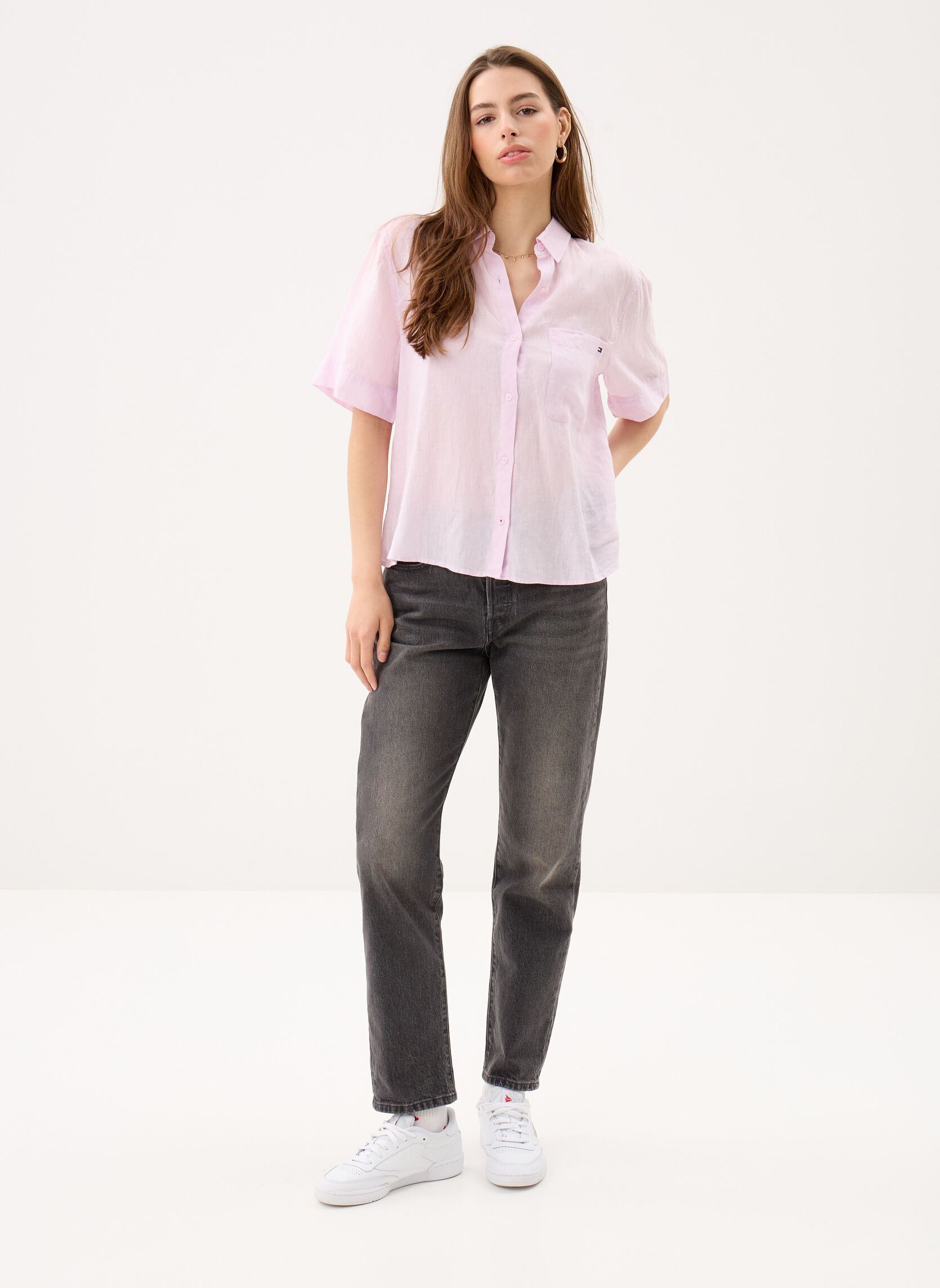 Chemises manches courtes Ess Linen Ss Shirt femme violet Tommy Hilfiger Chemises manches courtes Ess Linen Ss Shirt femme violet LILAC POWDER