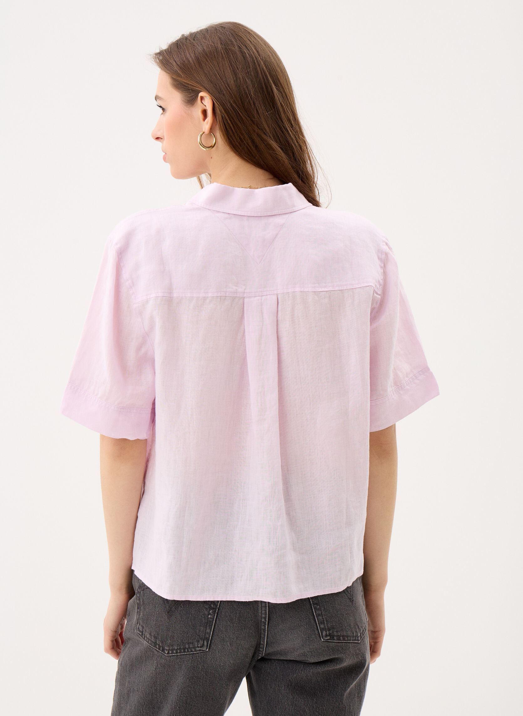 Chemises manches courtes Ess Linen Ss Shirt femme violet Tommy Hilfiger Chemises manches courtes Ess Linen Ss Shirt femme violet LILAC POWDER