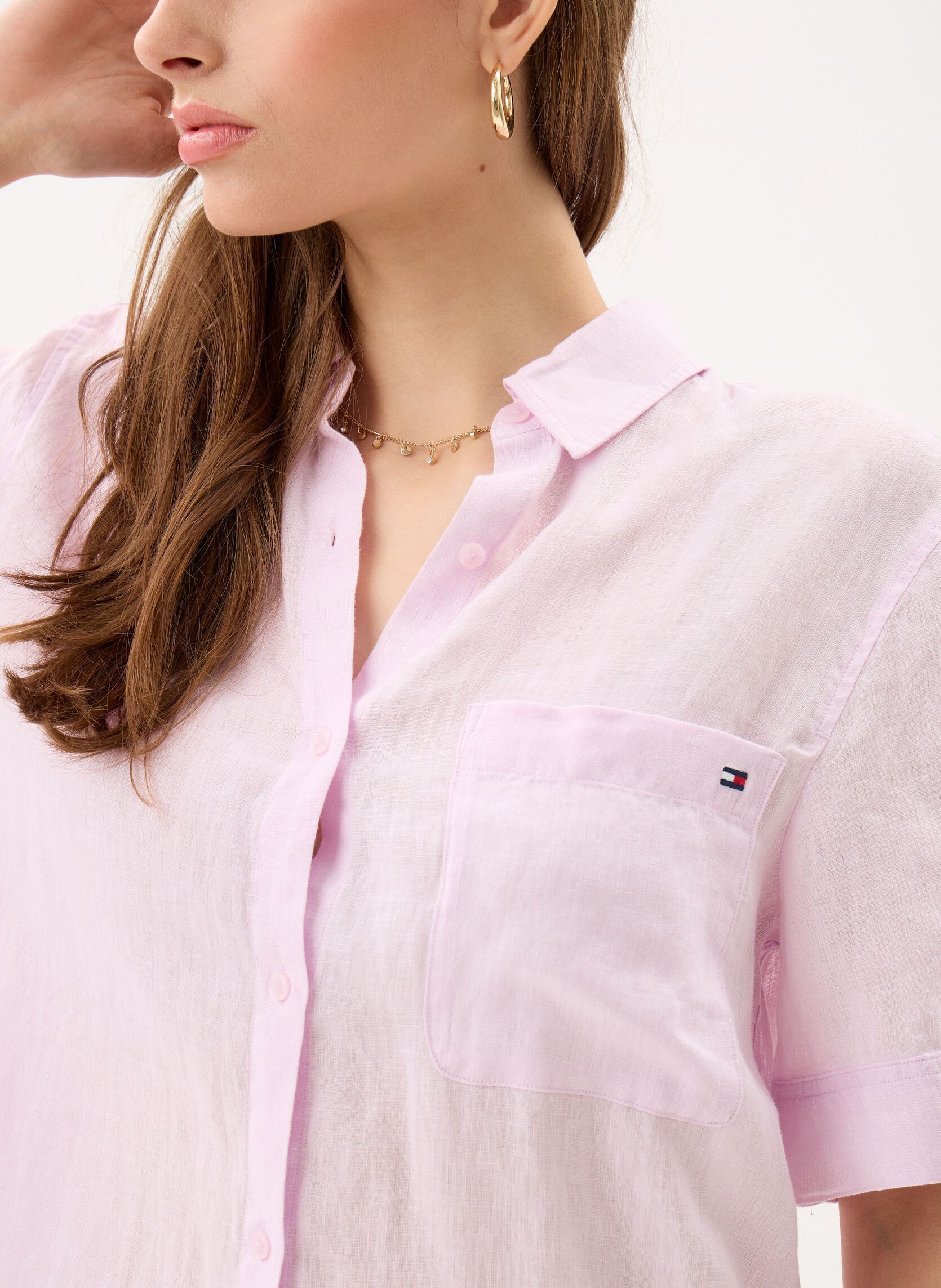 Chemises manches courtes Ess Linen Ss Shirt femme violet Tommy Hilfiger Chemises manches courtes Ess Linen Ss Shirt femme violet LILAC POWDER