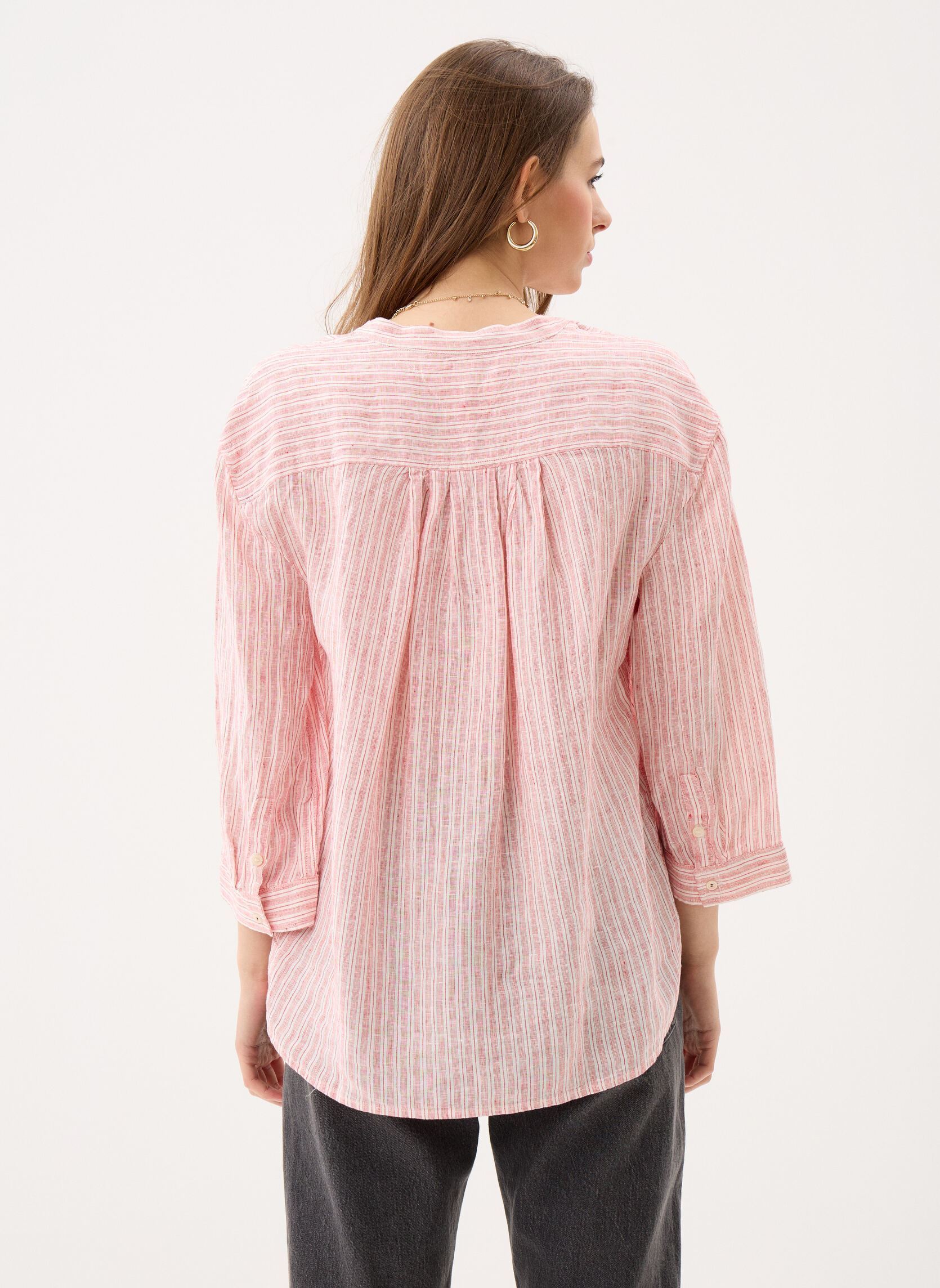Chemises manches longues Ess Linen Collarless WW0WW48926 femme rouge Tommy Hilfiger Chemises manches longues Ess Linen Collarless WW0WW48926 femme rouge CHALK STP ECRU FIREWORKS