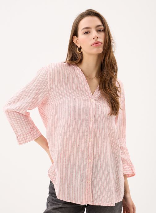 Tommy Hilfiger Lange mouw overhemden Ess Linen Collarless WW0WW48926 dames rood