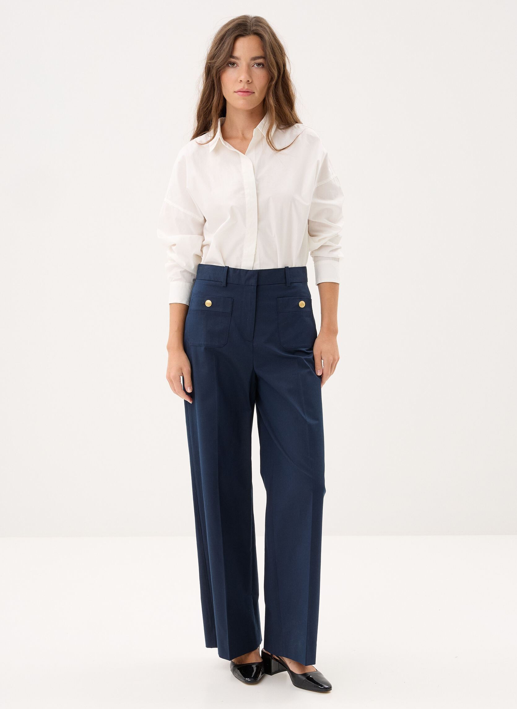 Wijde broeken Preppy Cotton Wide L dames blauw Tommy Hilfiger Wijde broeken Preppy Cotton Wide L dames blauw DARK NIGHT NAVY