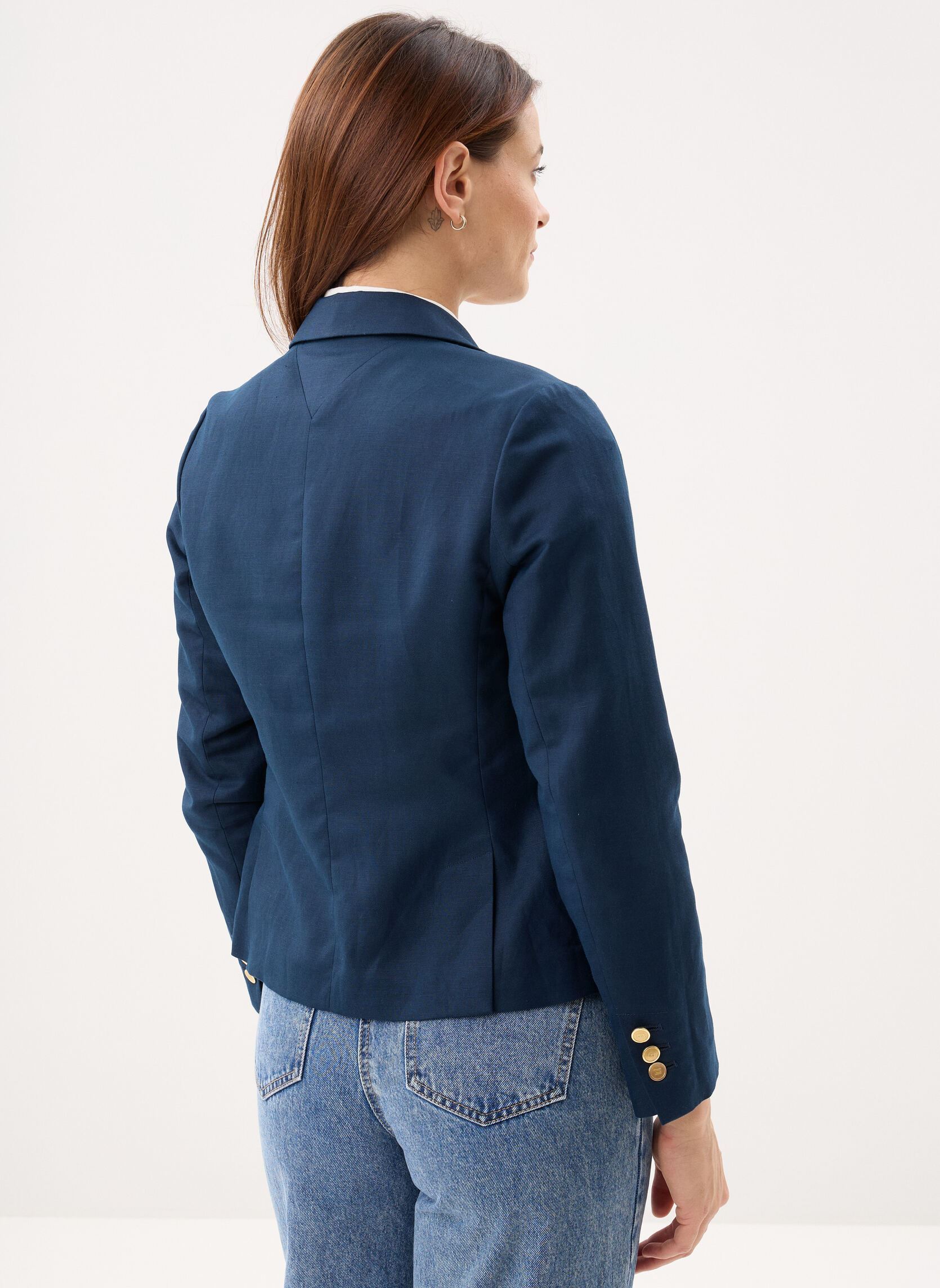 Vestes de blazer Linen Blend Slim Bla femme bleu Tommy Hilfiger Vestes de blazer Linen Blend Slim Bla femme bleu DARK NIGHT NAVY