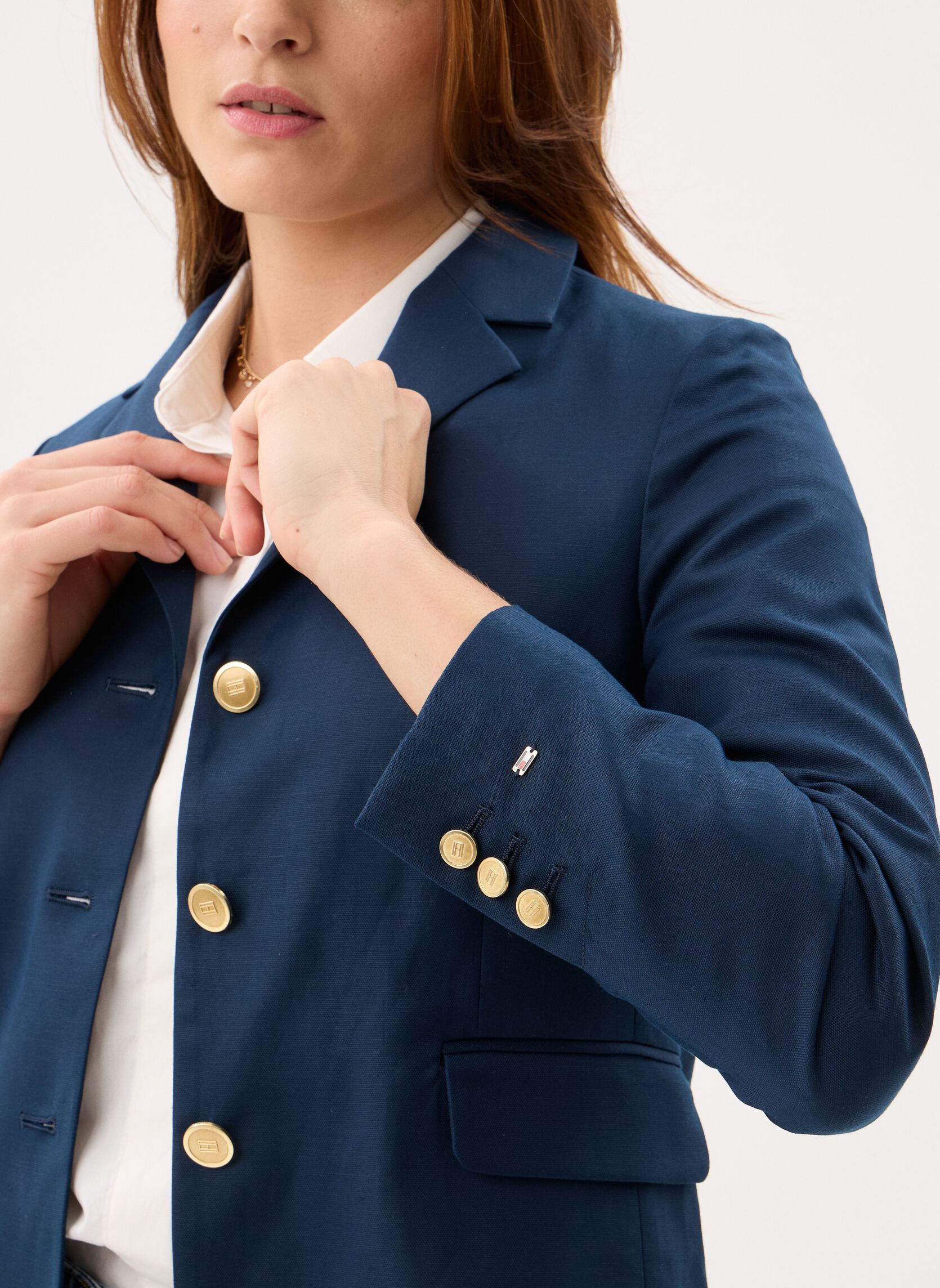 Vestes de blazer Linen Blend Slim Bla femme bleu Tommy Hilfiger Vestes de blazer Linen Blend Slim Bla femme bleu DARK NIGHT NAVY