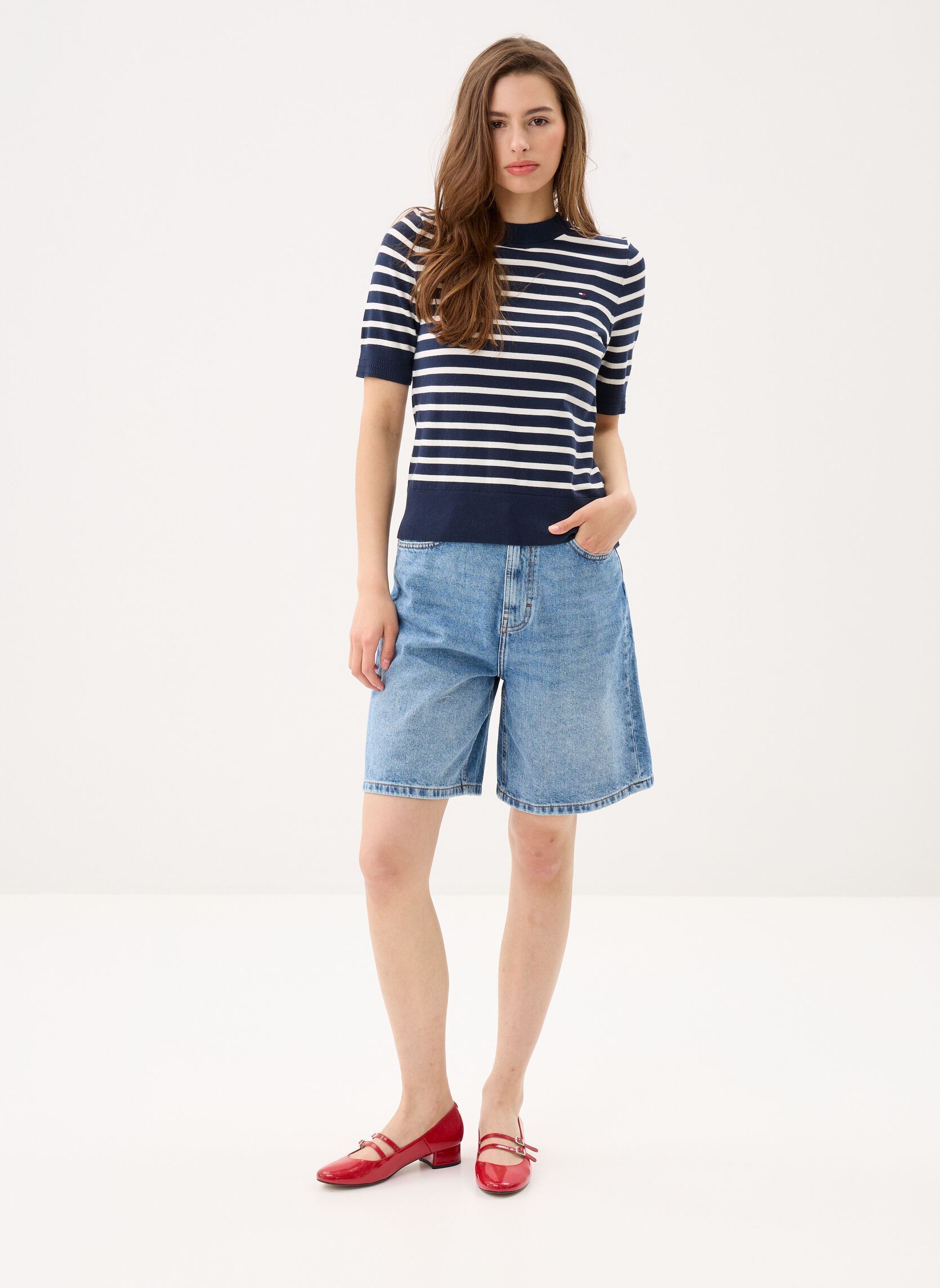 Pullover Co Jersey Fine Gg C WW0WW49705 damen blau Tommy Hilfiger Pullover Co Jersey Fine Gg C WW0WW49705 damen blau DARK NIGHT NAVY/IVORY PETAL ST