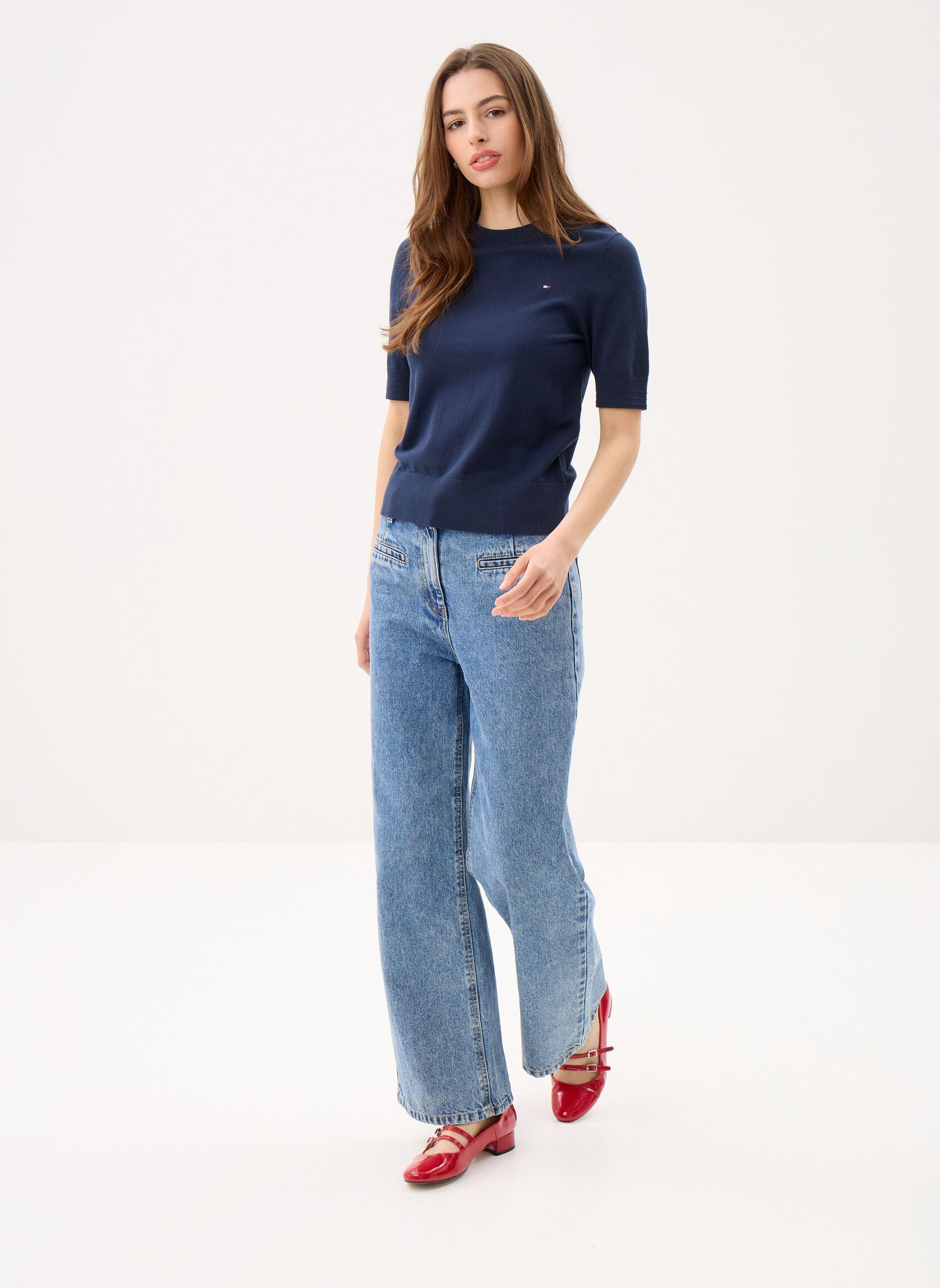 Pulls Co Jersey Fine Gg C WW0WW49705 femme bleu Tommy Hilfiger Pulls Co Jersey Fine Gg C WW0WW49705 femme bleu DARK NIGHT NAVY