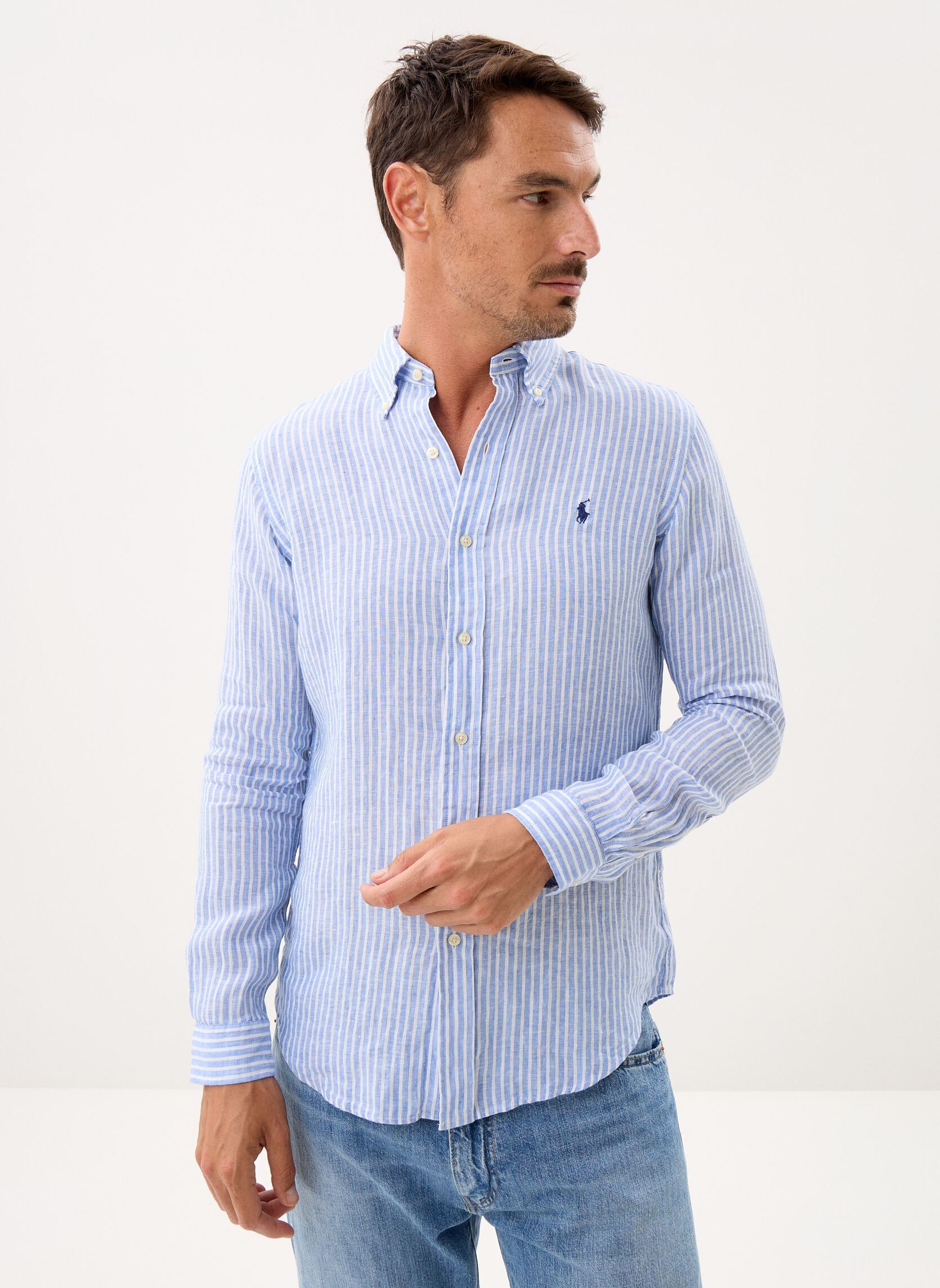 Vêtements Polo Ralph Lauren Chemise rayée Custom Fit en lin pour Homme