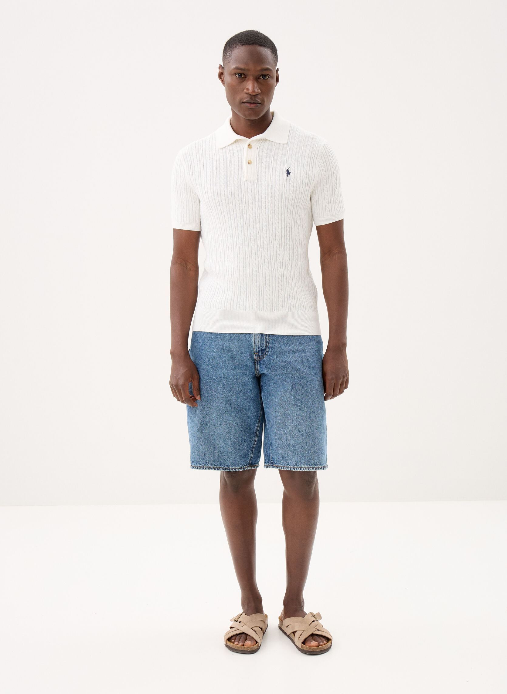 Pullover Pull torsadé à col polo en coton herren weiß Polo Ralph Lauren Pullover Pull torsadé à col polo en coton herren weiß DECKWASH WHITE W/ NAVY PP