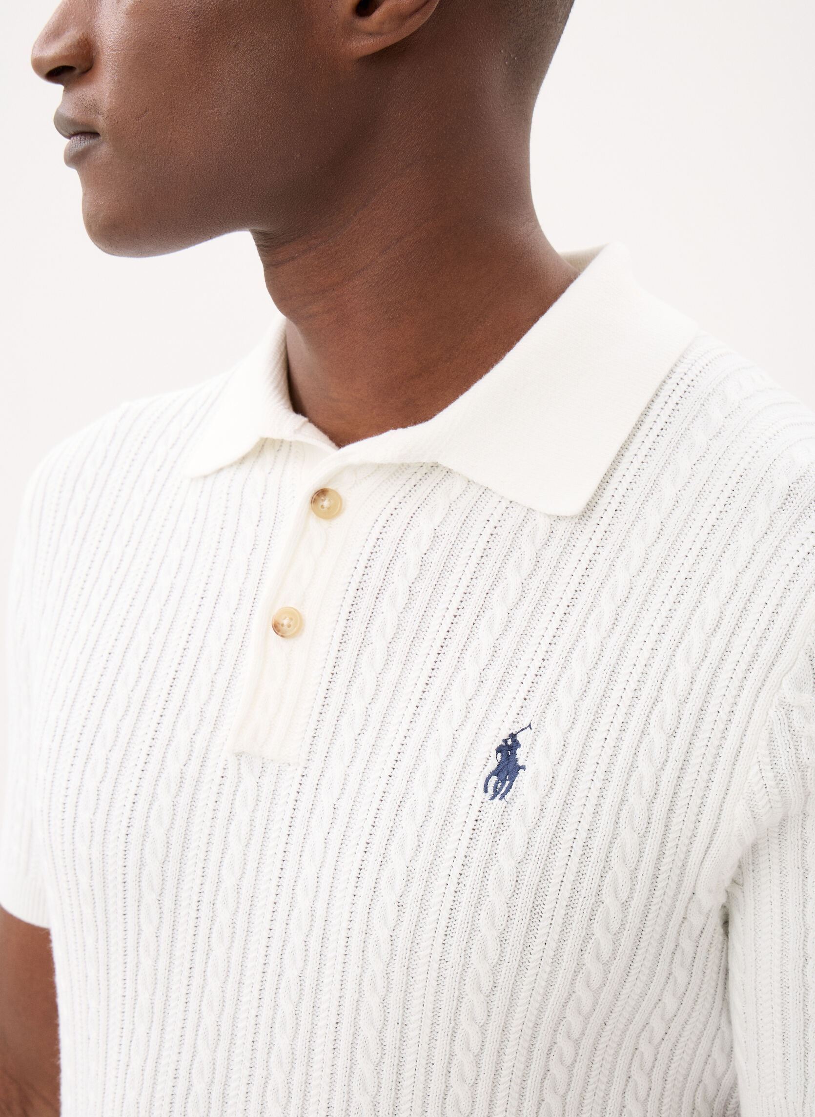 Pullover Pull torsadé à col polo en coton herren weiß Polo Ralph Lauren Pullover Pull torsadé à col polo en coton herren weiß DECKWASH WHITE W/ NAVY PP