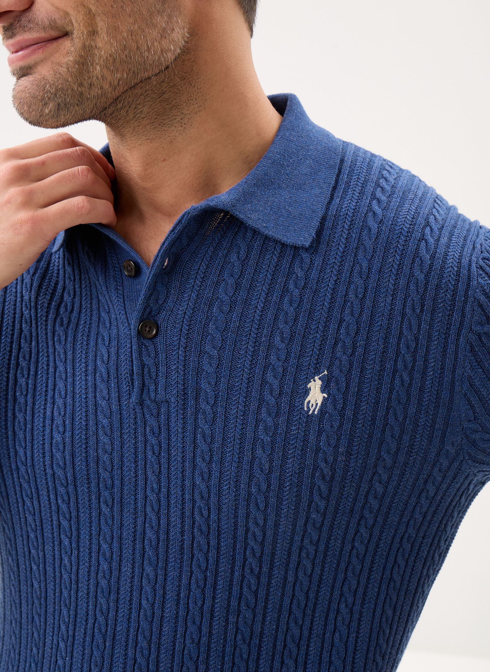 Pullover Pull torsadé à col polo en coton herren blau Polo Ralph Lauren Pullover Pull torsadé à col polo en coton herren blau RUSTIC NAVY HTHR