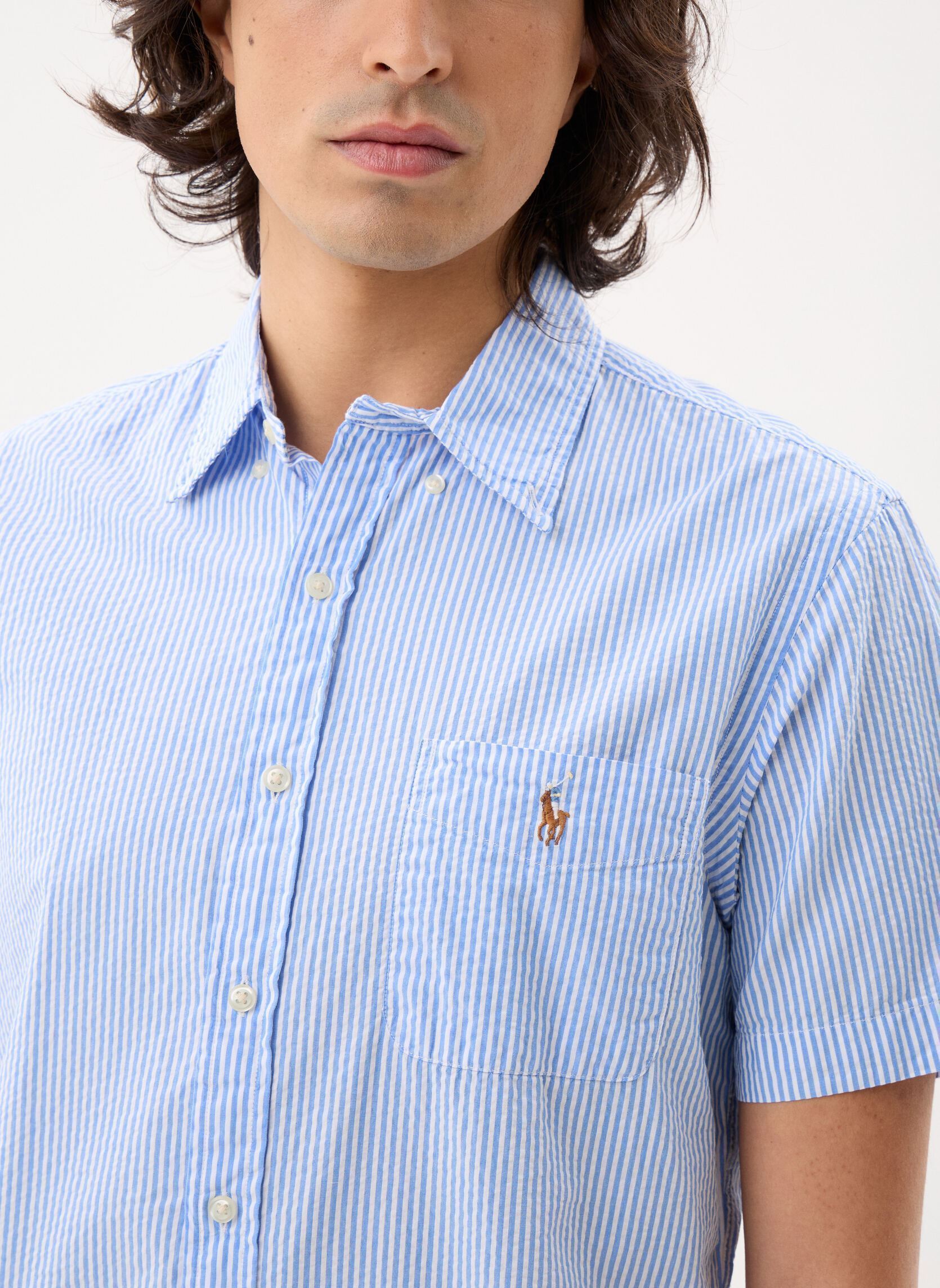 Hemden Chemise en seersucker Custom Fit heren blauw Polo Ralph Lauren Hemden Chemise en seersucker Custom Fit heren blauw 7310A BLUE/WHITE