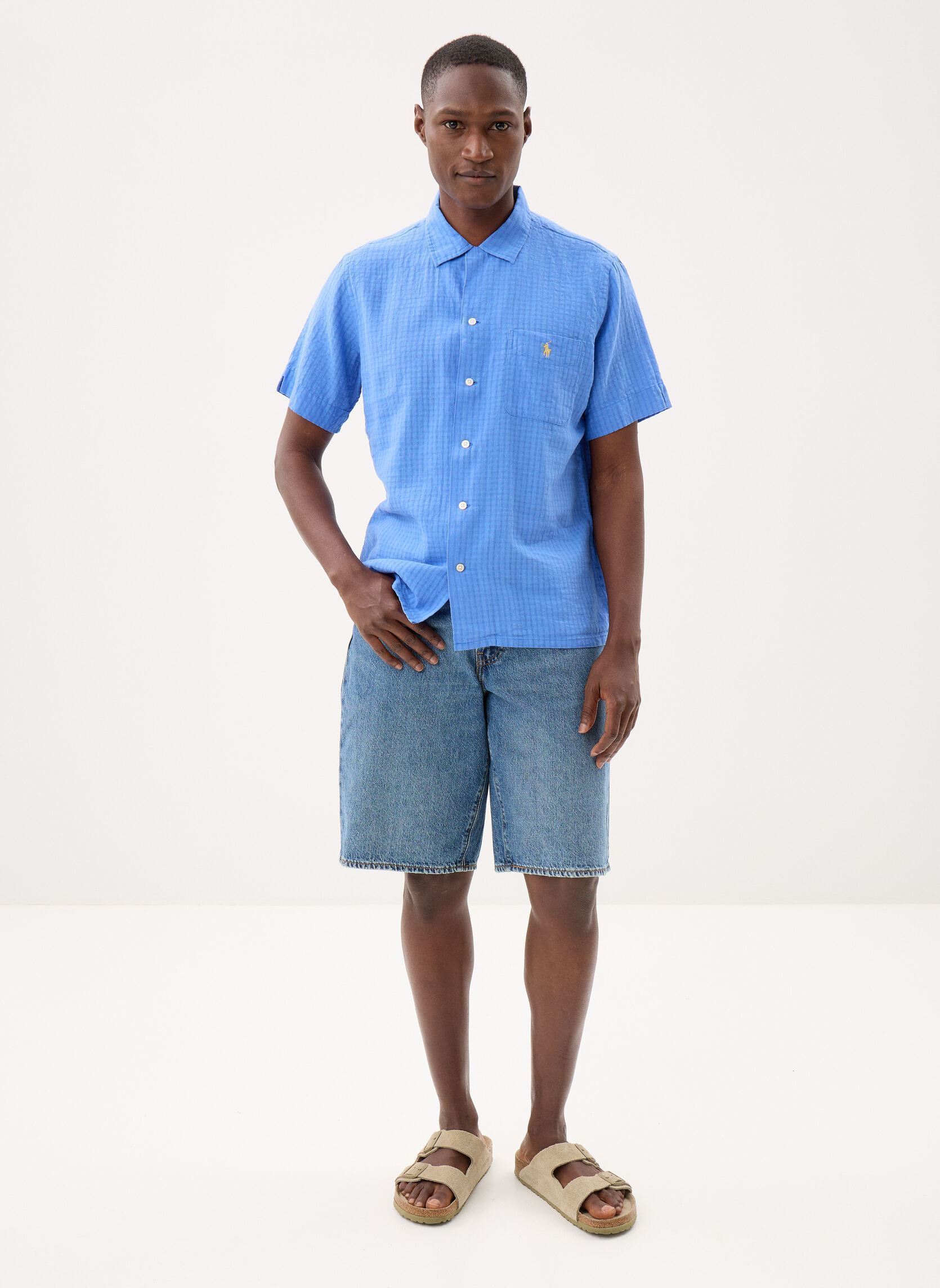 Camicie Chemise seersucker en lin uomo blu Polo Ralph Lauren Camicie Chemise seersucker en lin uomo blu SCOTTSDALE BLUE