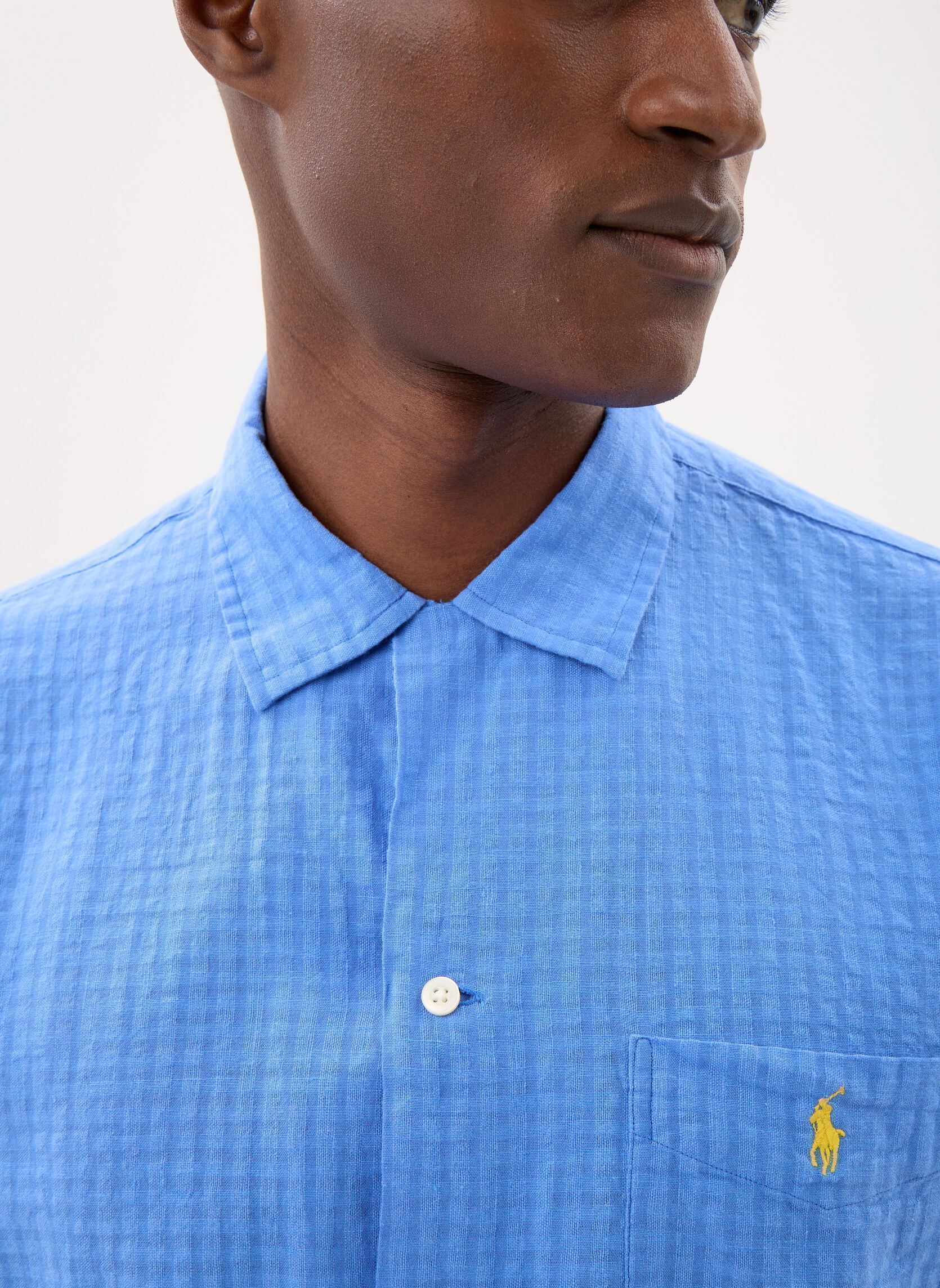 Camicie Chemise seersucker en lin uomo blu Polo Ralph Lauren Camicie Chemise seersucker en lin uomo blu SCOTTSDALE BLUE