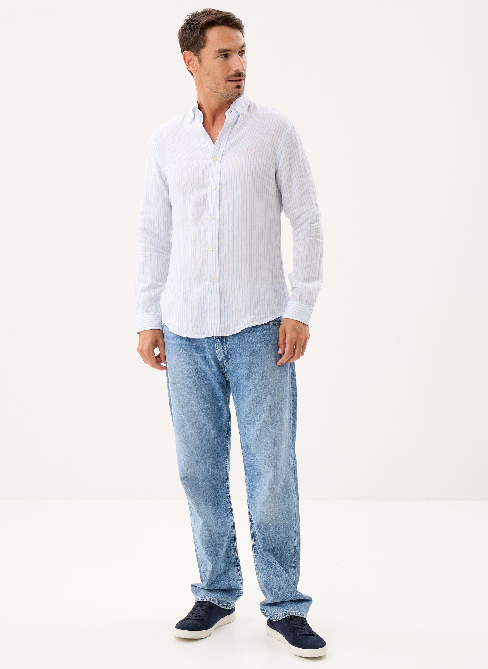 Hemden Chemise en lin 710B15594 heren wit Polo Ralph Lauren Hemden Chemise en lin 710B15594 heren wit 7188A WHITE BLUE