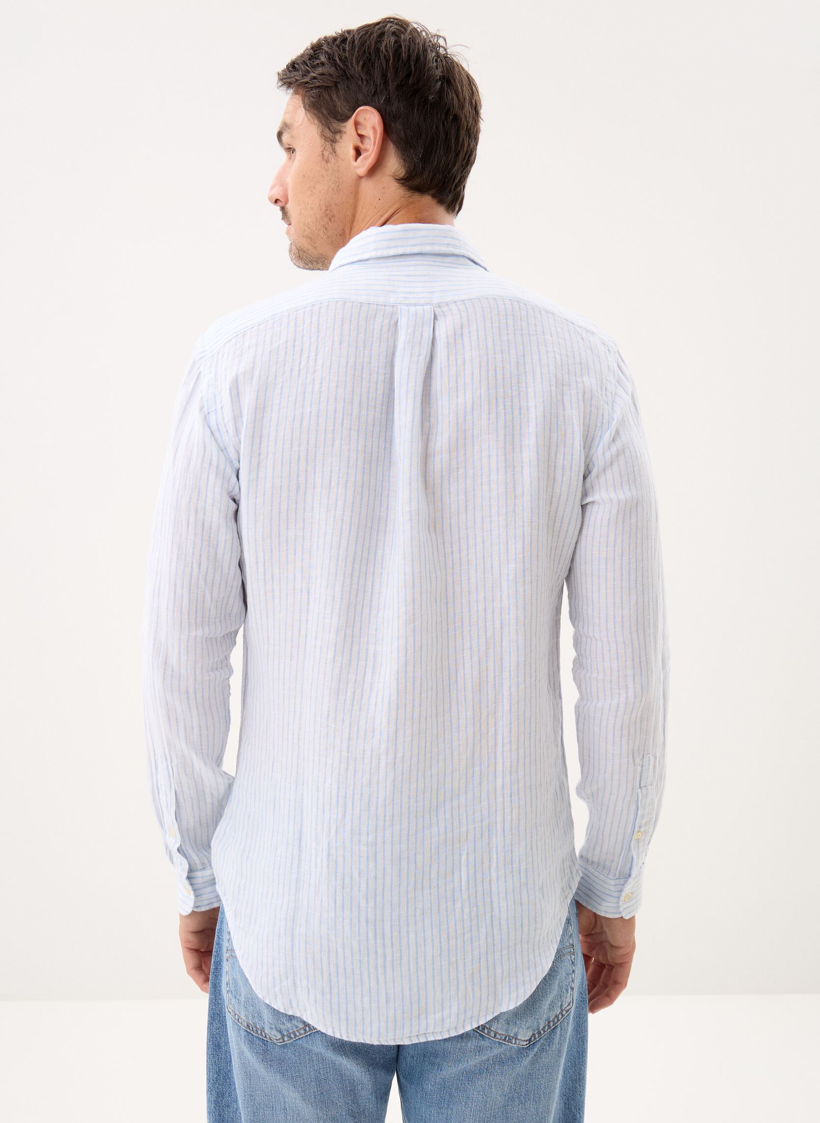 Hemden Chemise en lin 710B15594 heren wit Polo Ralph Lauren Hemden Chemise en lin 710B15594 heren wit 7188A WHITE BLUE