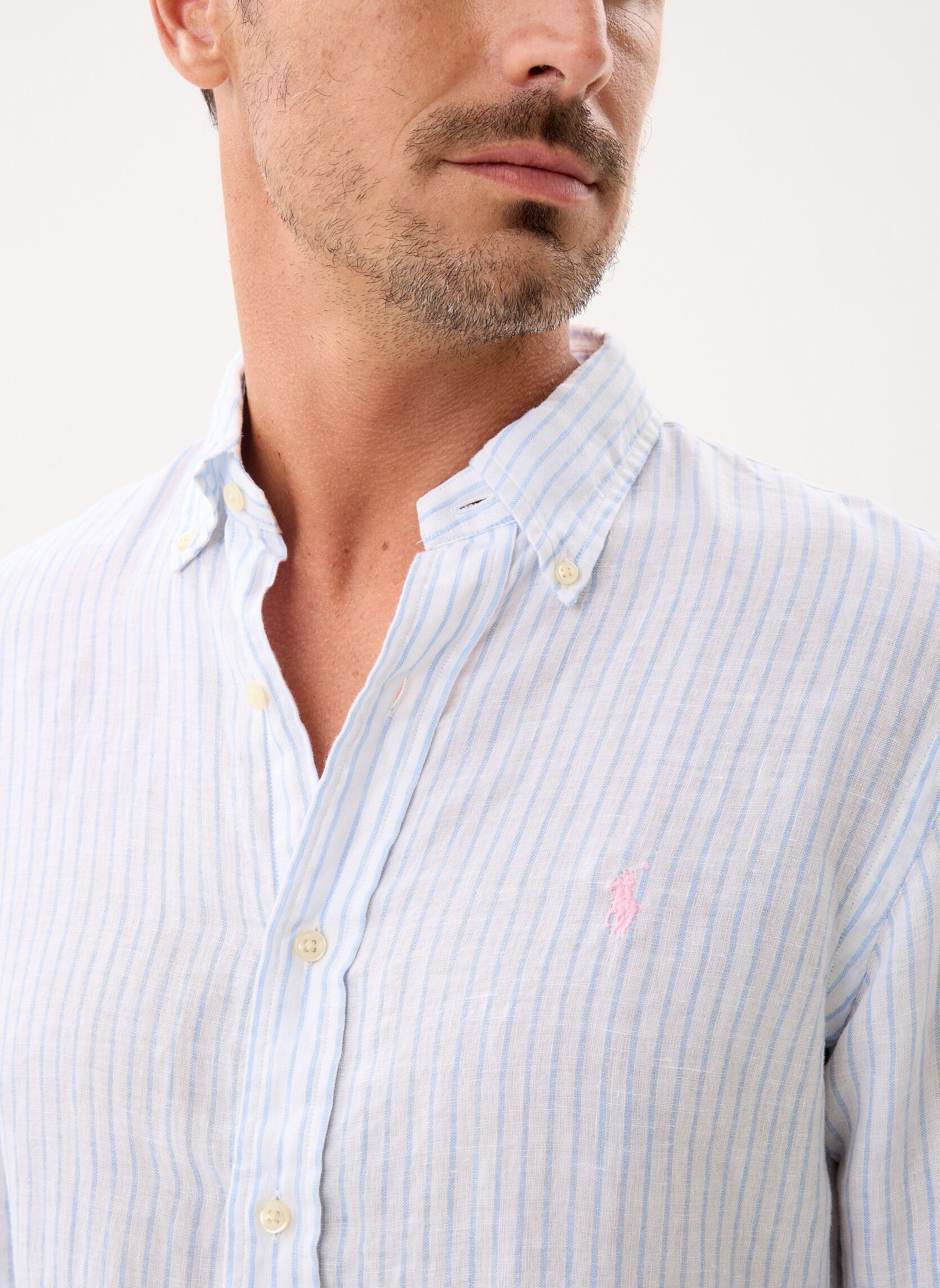 Hemden Chemise en lin 710B15594 heren wit Polo Ralph Lauren Hemden Chemise en lin 710B15594 heren wit 7188A WHITE BLUE