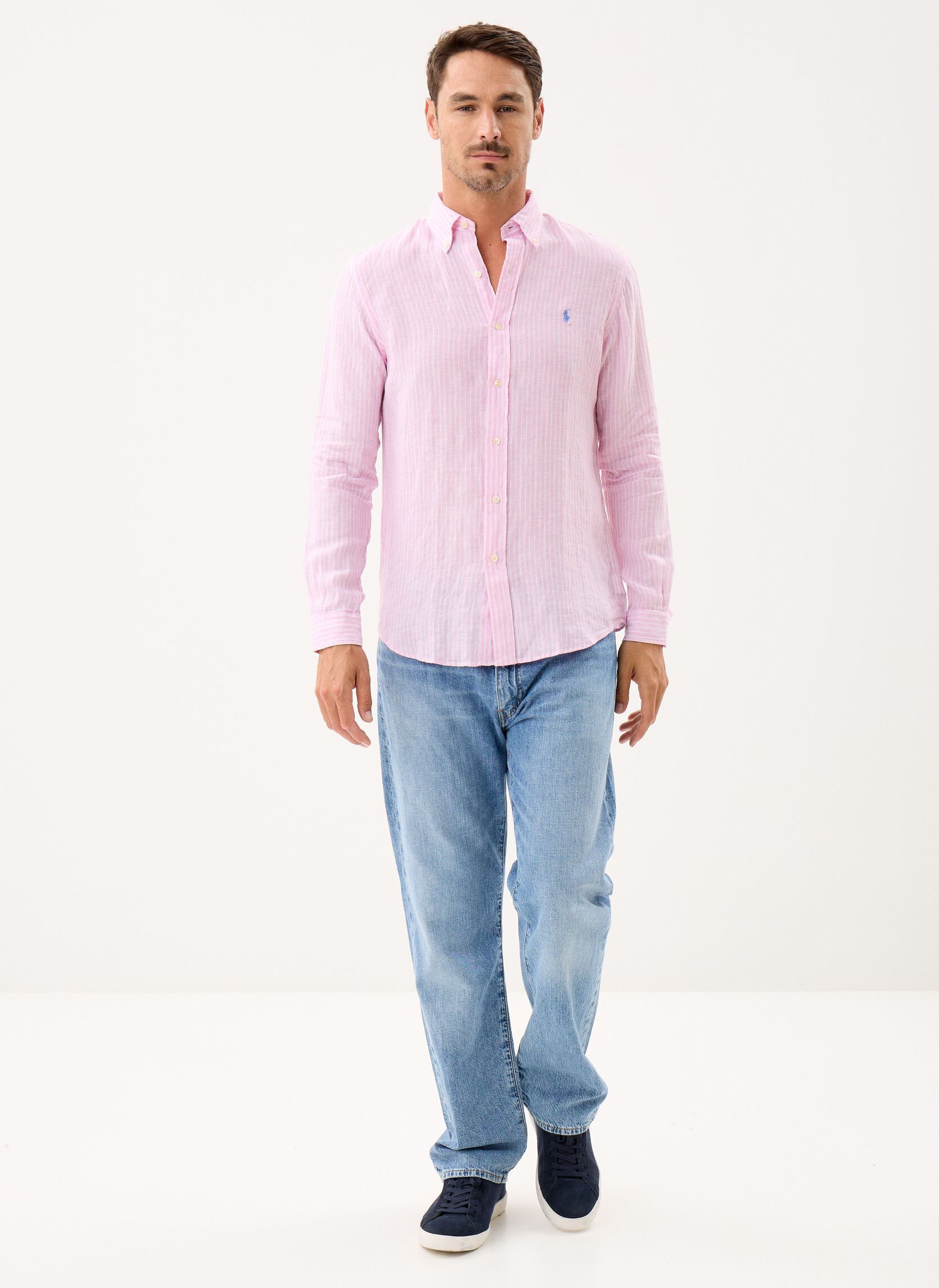 Hemden Chemise à rayures en lin herren rosa Polo Ralph Lauren Hemden Chemise à rayures en lin herren rosa 7188C PINK WHITE