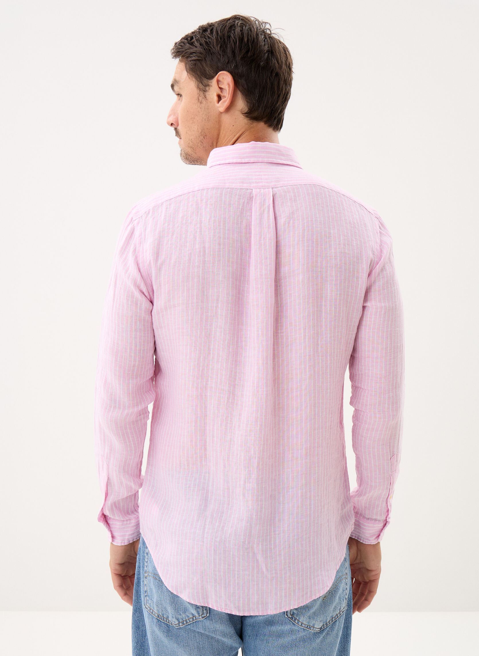 Hemden Chemise à rayures en lin herren rosa Polo Ralph Lauren Hemden Chemise à rayures en lin herren rosa 7188C PINK WHITE