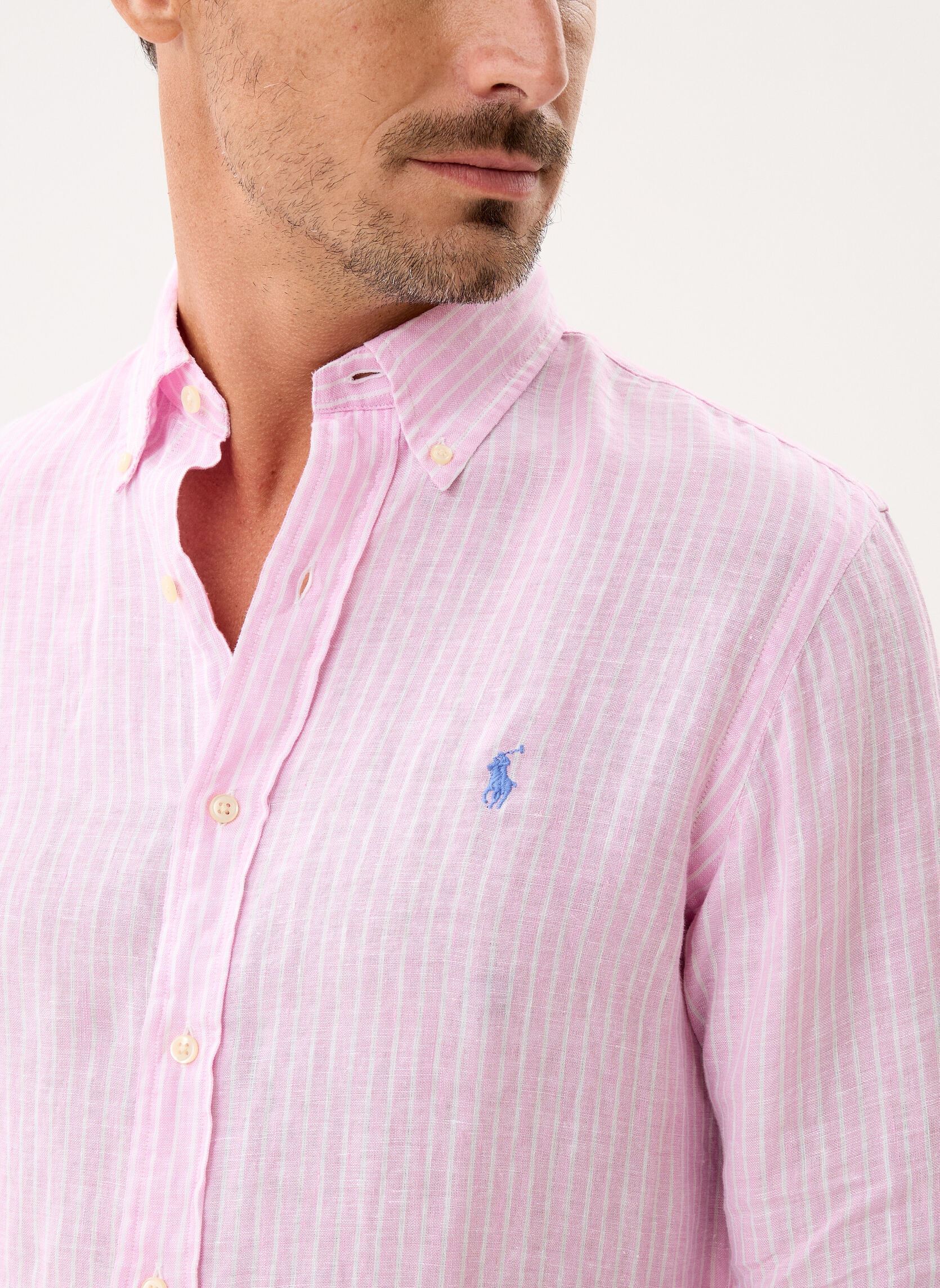 Hemden Chemise à rayures en lin herren rosa Polo Ralph Lauren Hemden Chemise à rayures en lin herren rosa 7188C PINK WHITE
