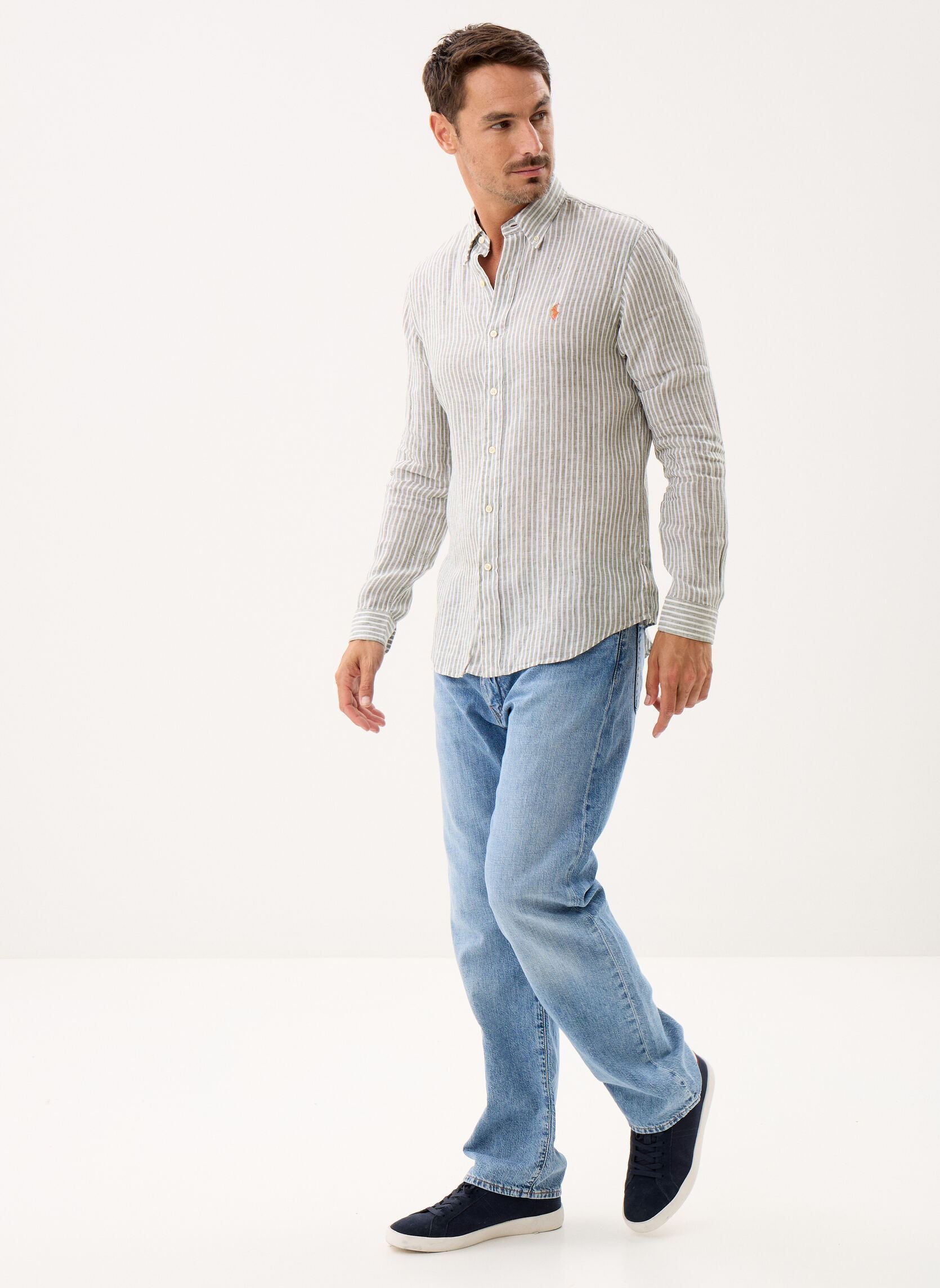 Hemden Chemise à rayures en lin herren grün Polo Ralph Lauren Hemden Chemise à rayures en lin herren grün 5137H GARDEN TRAIL WHITE