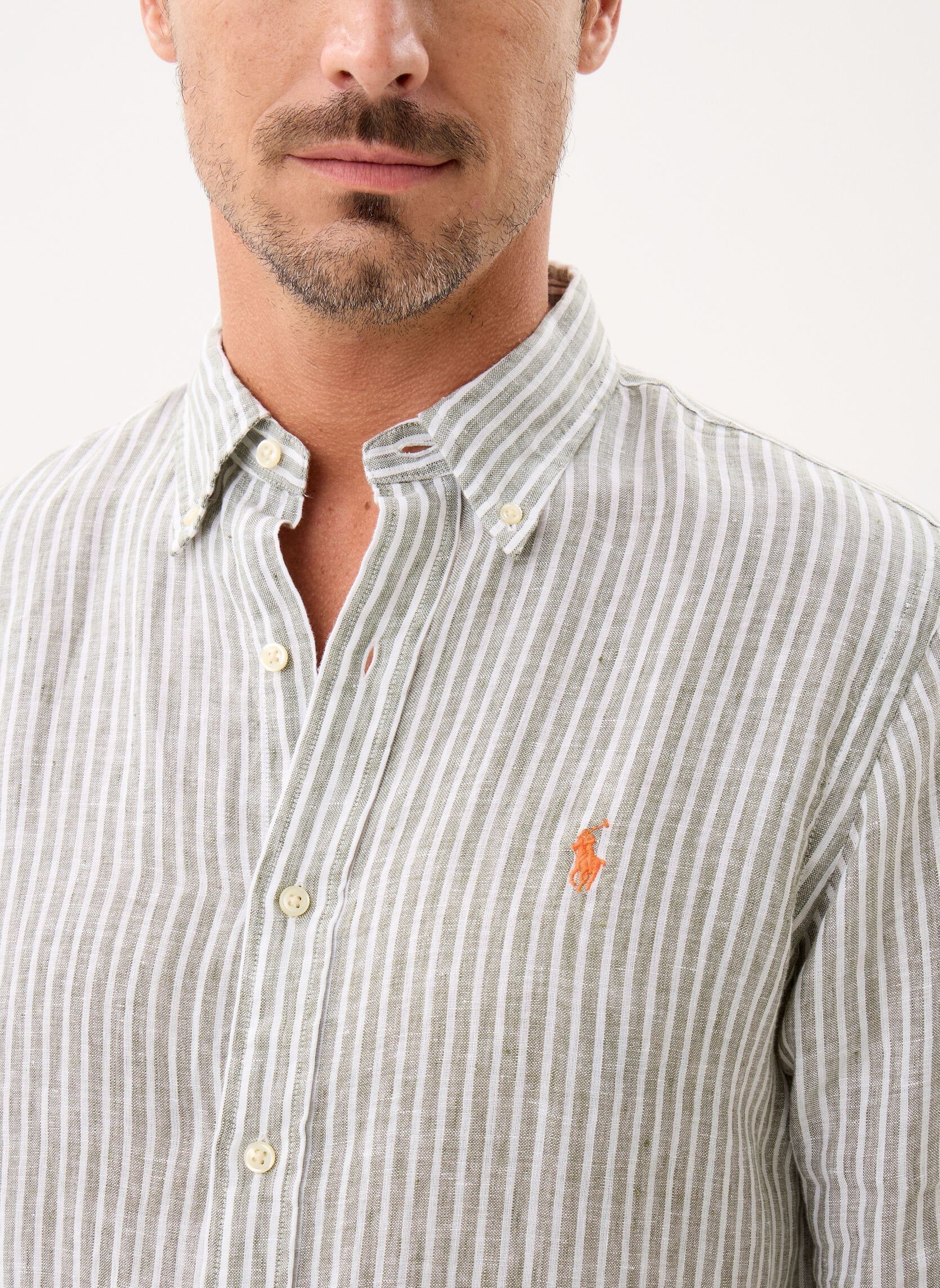 Hemden Chemise à rayures en lin herren grün Polo Ralph Lauren Hemden Chemise à rayures en lin herren grün 5137H GARDEN TRAIL WHITE