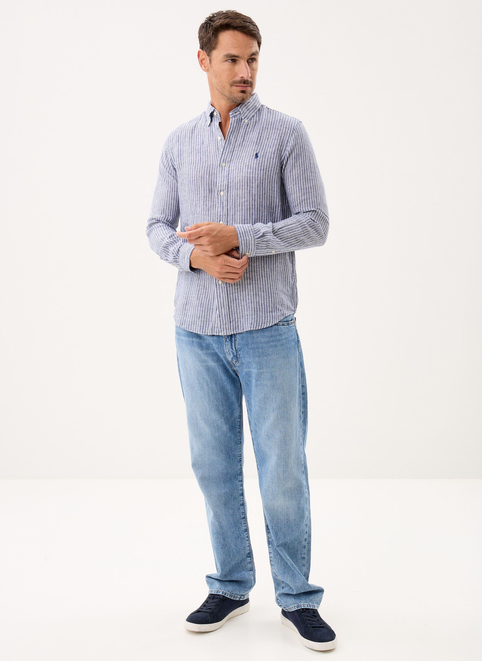 Hemden Chemise à rayures en lin heren blauw Polo Ralph Lauren Hemden Chemise à rayures en lin heren blauw 7188G NEW CLASSIC NAVY WHITE