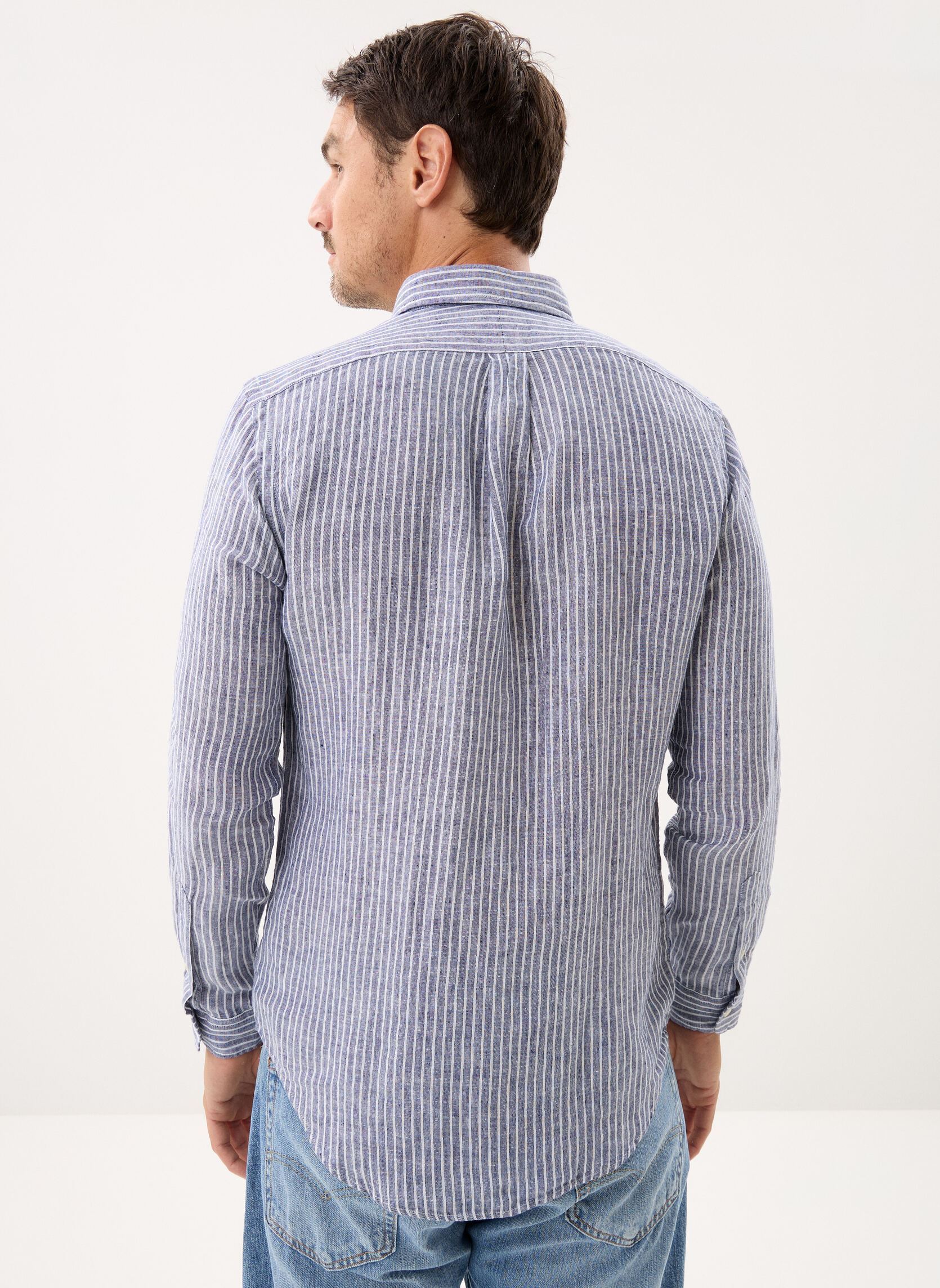 Hemden Chemise à rayures en lin heren blauw Polo Ralph Lauren Hemden Chemise à rayures en lin heren blauw 7188G NEW CLASSIC NAVY WHITE