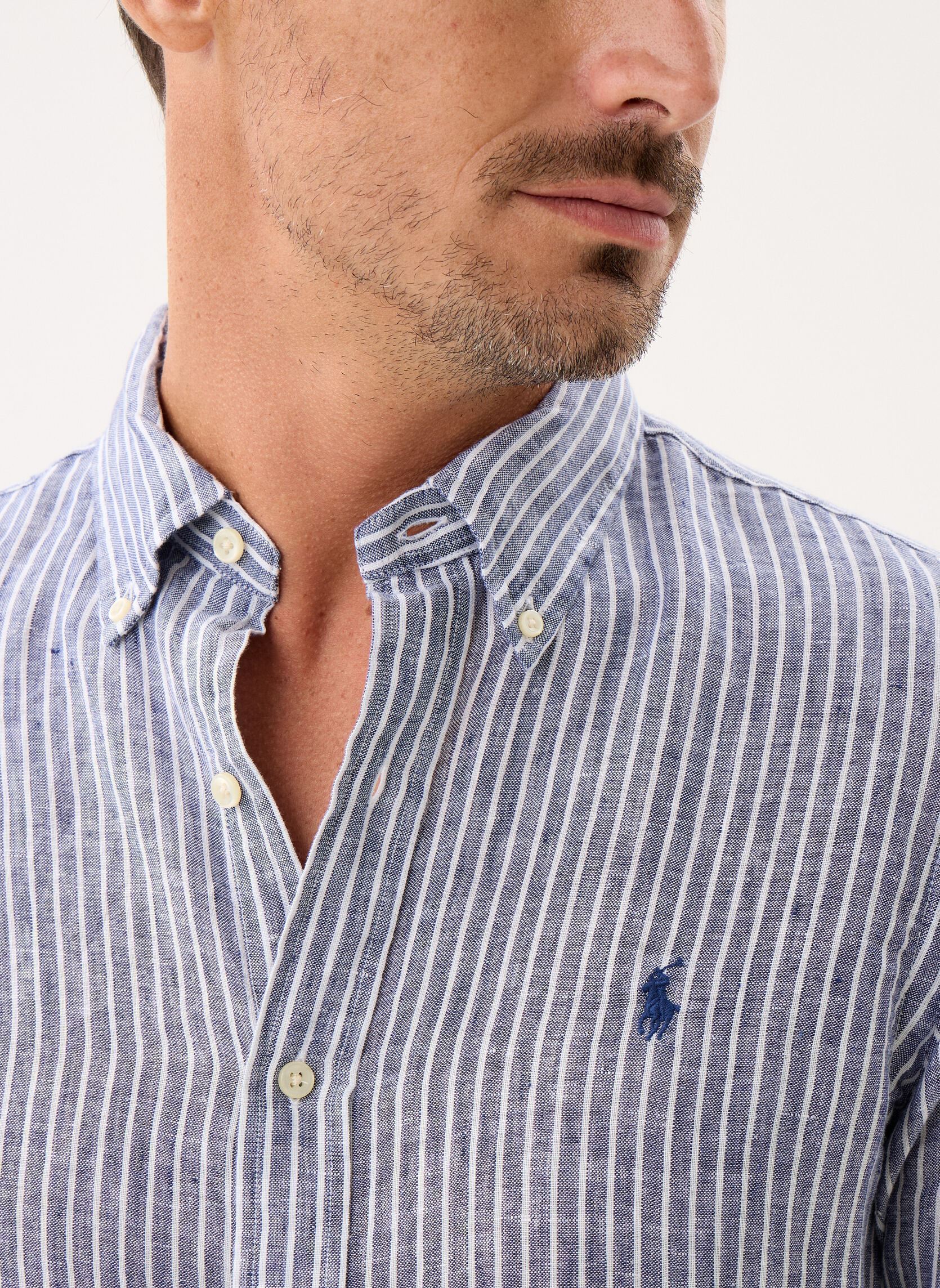 Hemden Chemise à rayures en lin heren blauw Polo Ralph Lauren Hemden Chemise à rayures en lin heren blauw 7188G NEW CLASSIC NAVY WHITE