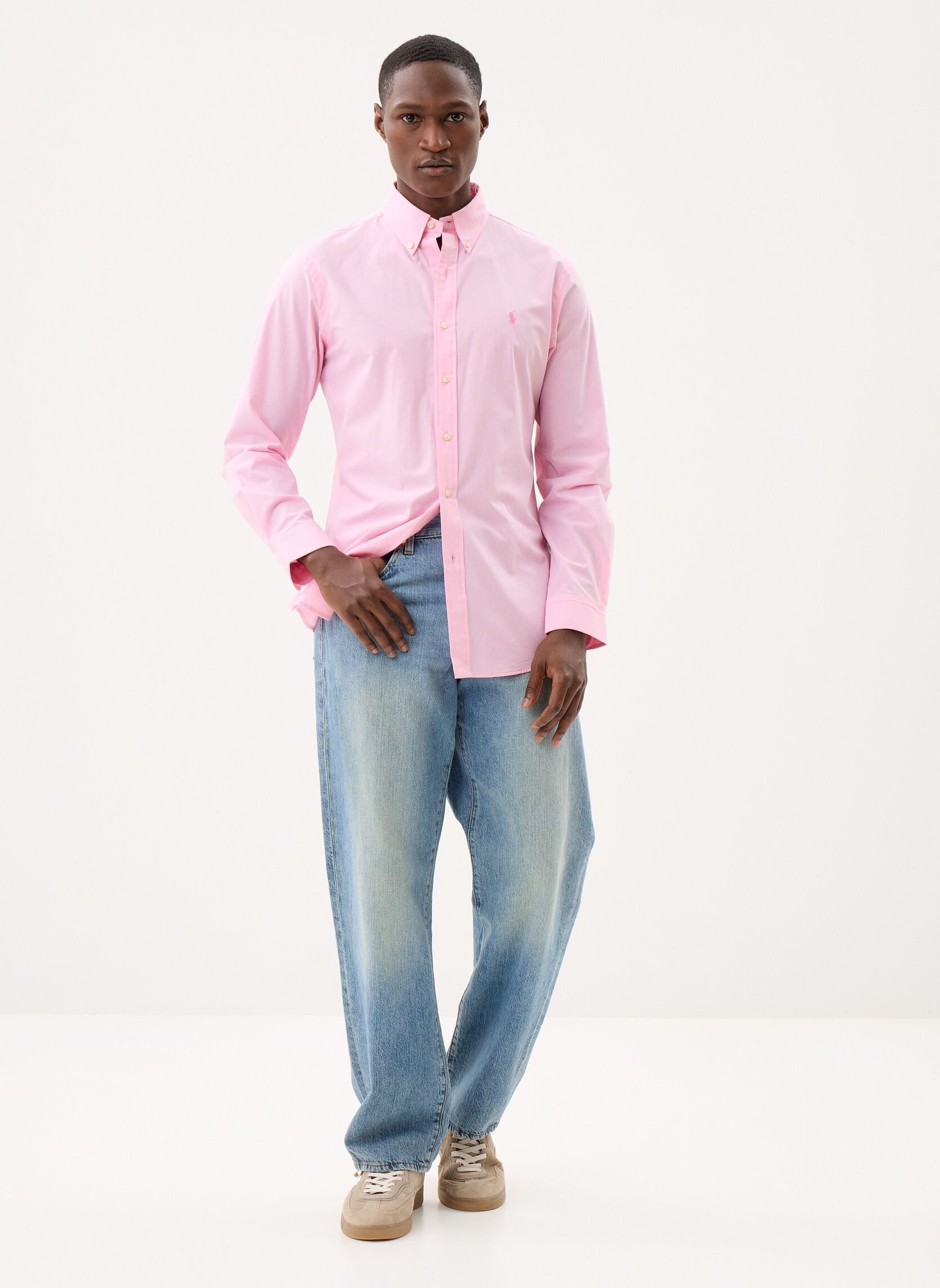 Hemden Chemise Custom Fit en popeline stretch heren roze Polo Ralph Lauren Hemden Chemise Custom Fit en popeline stretch heren roze 7244B BELAIRE PINK WHITE