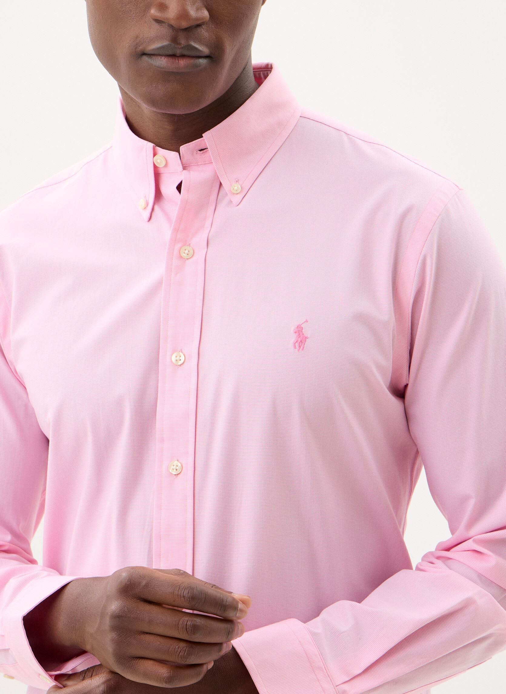Hemden Chemise Custom Fit en popeline stretch heren roze Polo Ralph Lauren Hemden Chemise Custom Fit en popeline stretch heren roze 7244B BELAIRE PINK WHITE